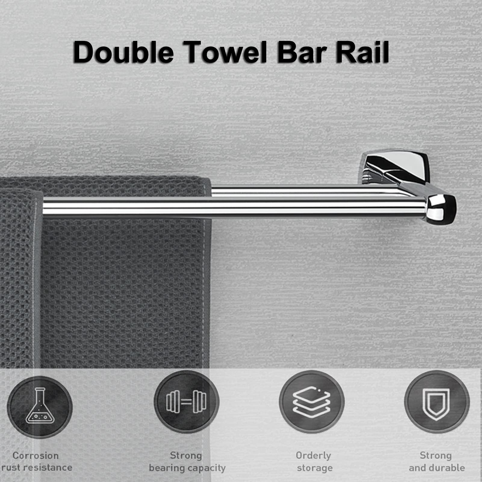 Portasalviette Doppio in Acciaio Inox SUS 304, Finitura Argento Lucido a Parete da 30 cm a 100 cm, per Accessori da Bagno Cucina e Servizi igienici (Dimensioni : 30 cm)