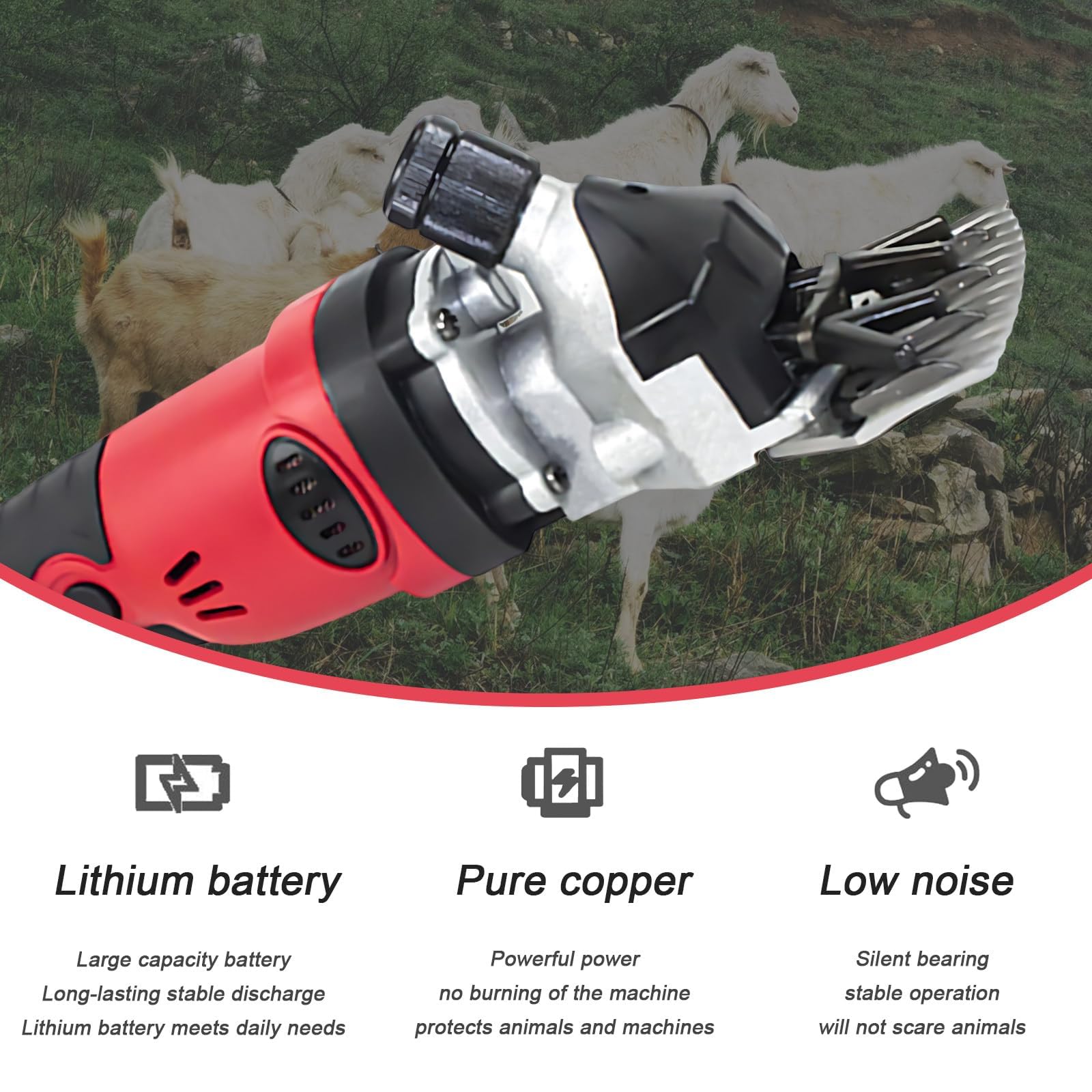 Tijeras EléCtricas InaláMbricas, Cortapelos Ajustables 2 Velocidades para Cabras, Herramienta Aseo Recargable Alta Resistencia con Cuchilla Alta Dureza para Afeitar Lana Ganado,13-tooth