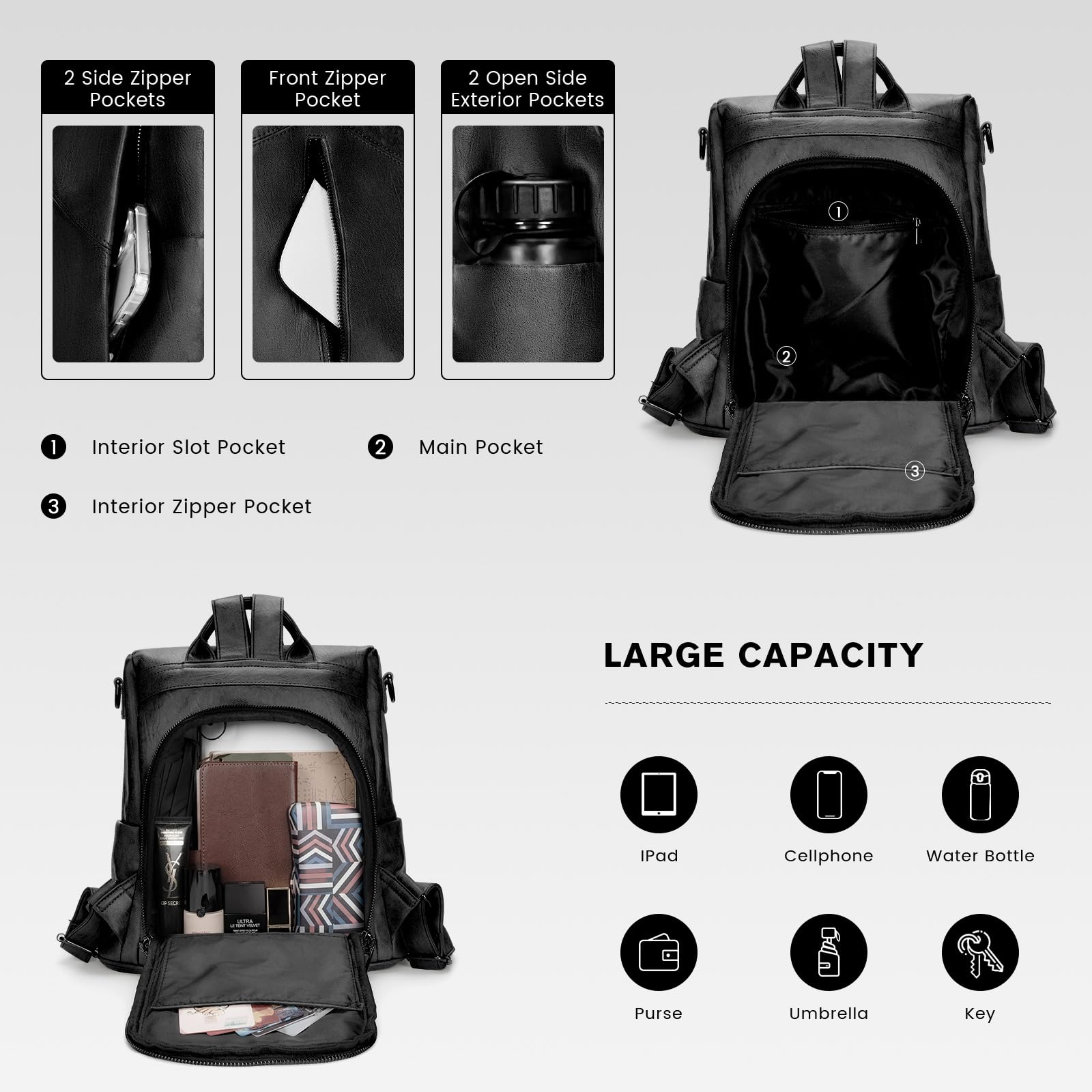 molshine Mochila antirrobo de cuero vegano, Mochila de viaje informal de moda, Bolsos de hombro para mujer, Grils HB041