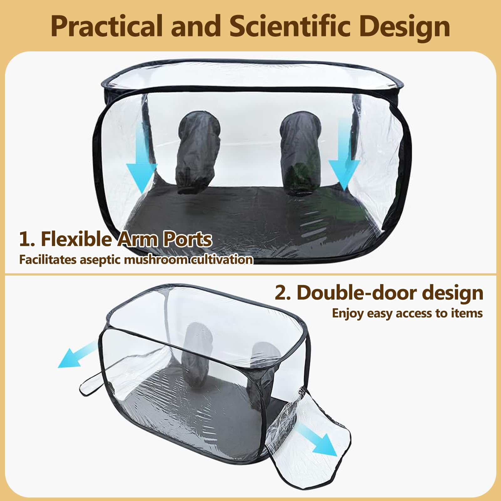 Tienda de cultivo de hongos grande de 82 x 52 x 52 cm, caja de cultivo de setas, caja de cultivo de hongos con caja de aire silenciosa, tienda de cultivo portátil y plegable con dos aberturas para