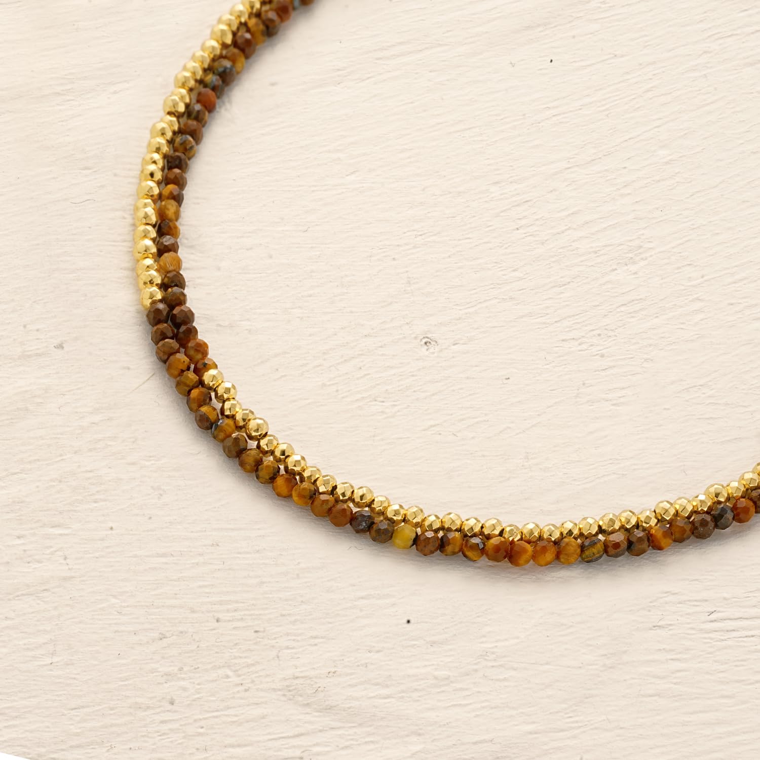 MYEARS Women Beaded Bracelet Gold Double Layer Gemstone 14K Simple Dainty Handmade Chain Everyday Boho Beach Jewelry: Tiger's Eye