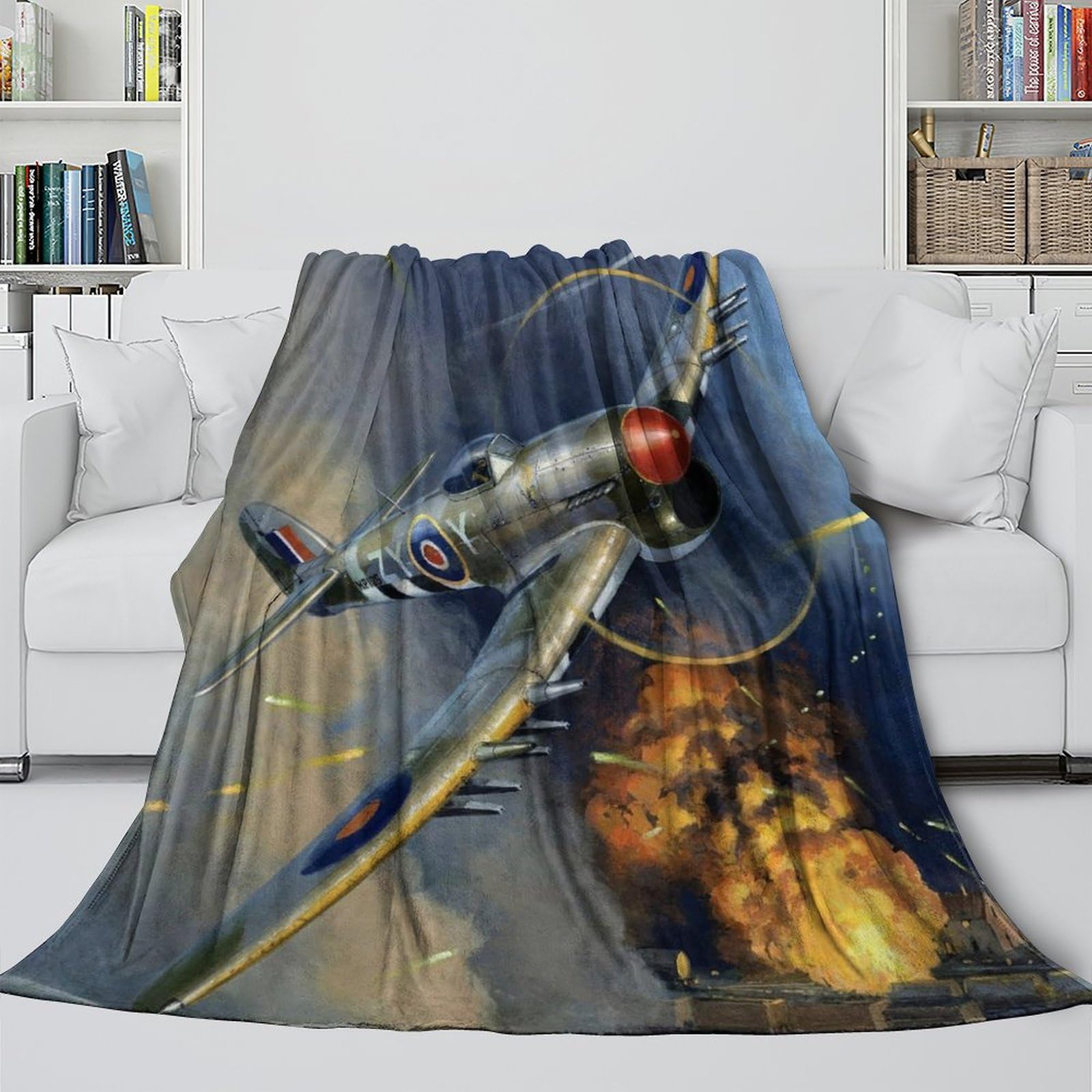 Mjasvndfo Style British Spitfire Fighter Cozy Blanket - Military The Memorable Blanket For Kid Bought By Parent/Grandparent - Birthday Gift For Son Daughter Grandson Granddaughter Friend 50X60inch(127X152cm)