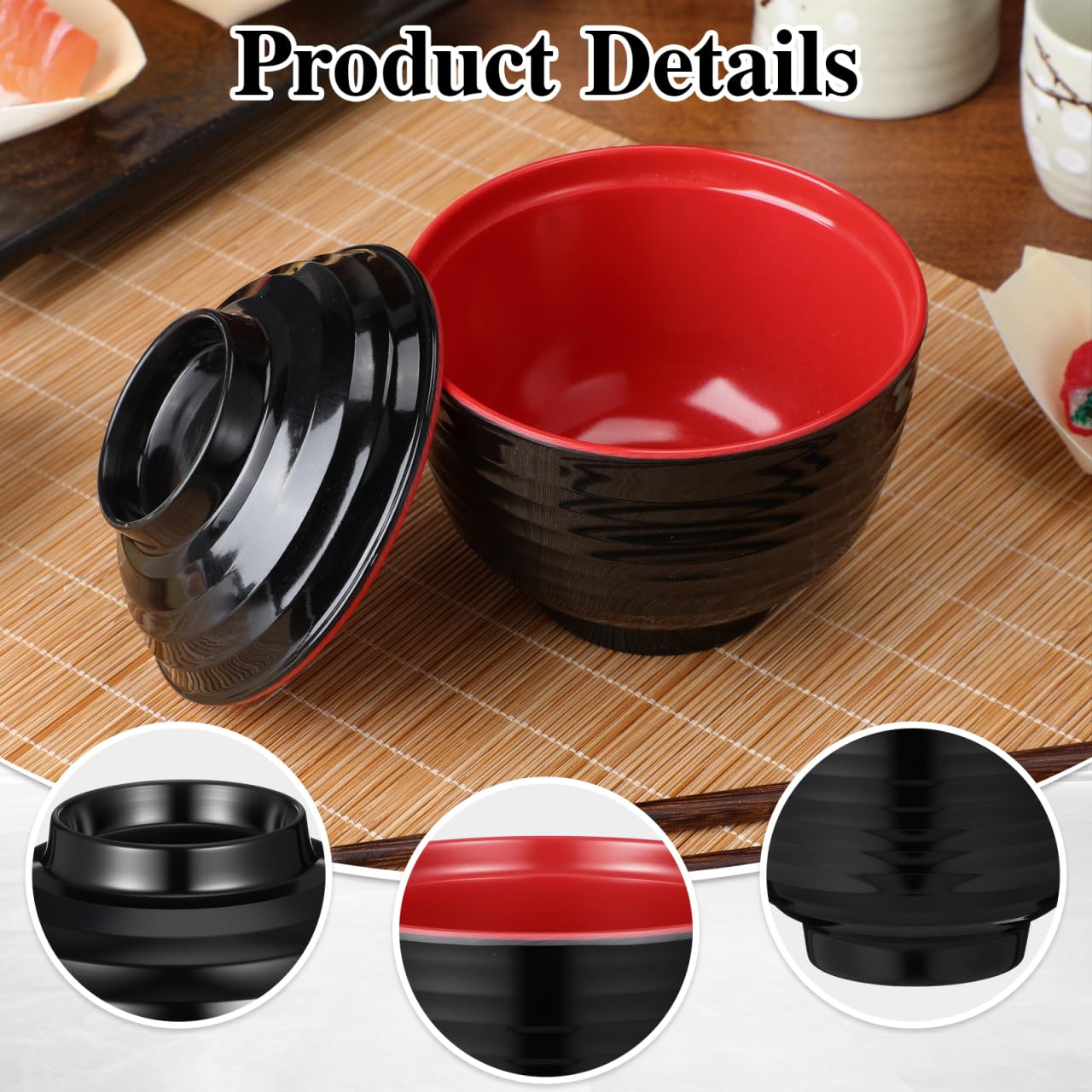 Doitool Set Di 3 Ciotole Giapponesi Piccole Da Zuppa Miso Con Coperchio Melaminica Resistente Al Calore 3.82 Pollici Facili Da Pulire Per Cucina Casa Ramen