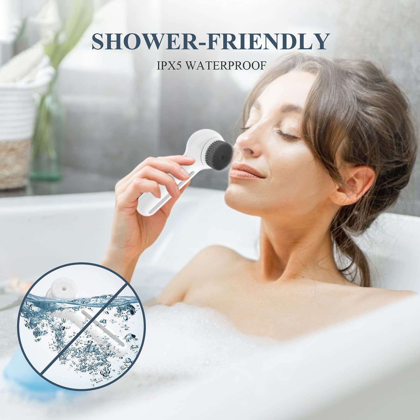 TOUCHBeauty Cepillo de limpieza facial, cepillo facial eléctrico con funda, cepillo facial recargable, cepillo eléctrico de limpieza facial con 6 modos de velocidad YM-1766A