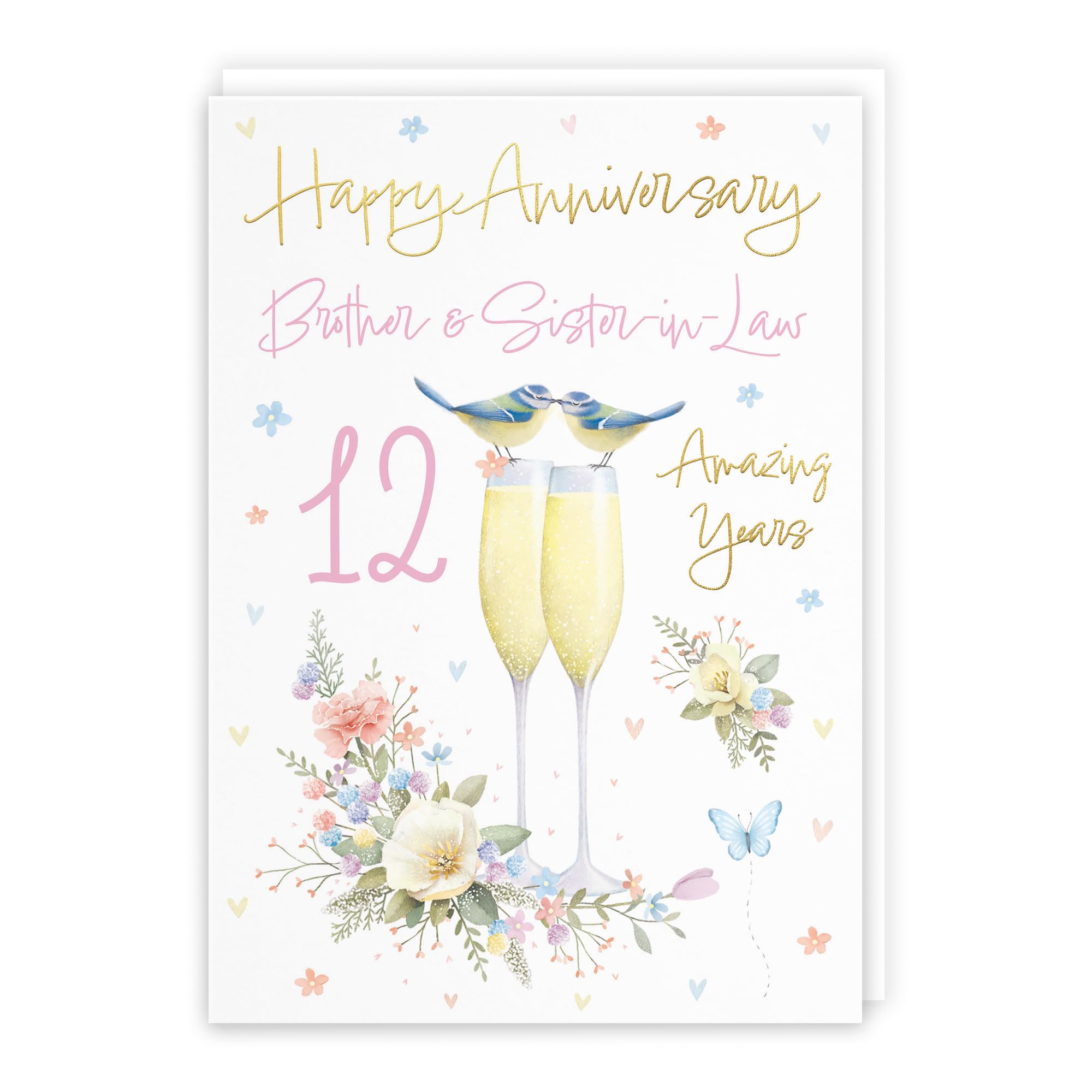 Hunts England - Brother And Sister-in-Law 12th Anniversary Card - A5 Size - Champagne Flutes - Gold Foil - 12th Anniversary Card For Brother And Sister-in-Law - Milo's Gallery — image 1