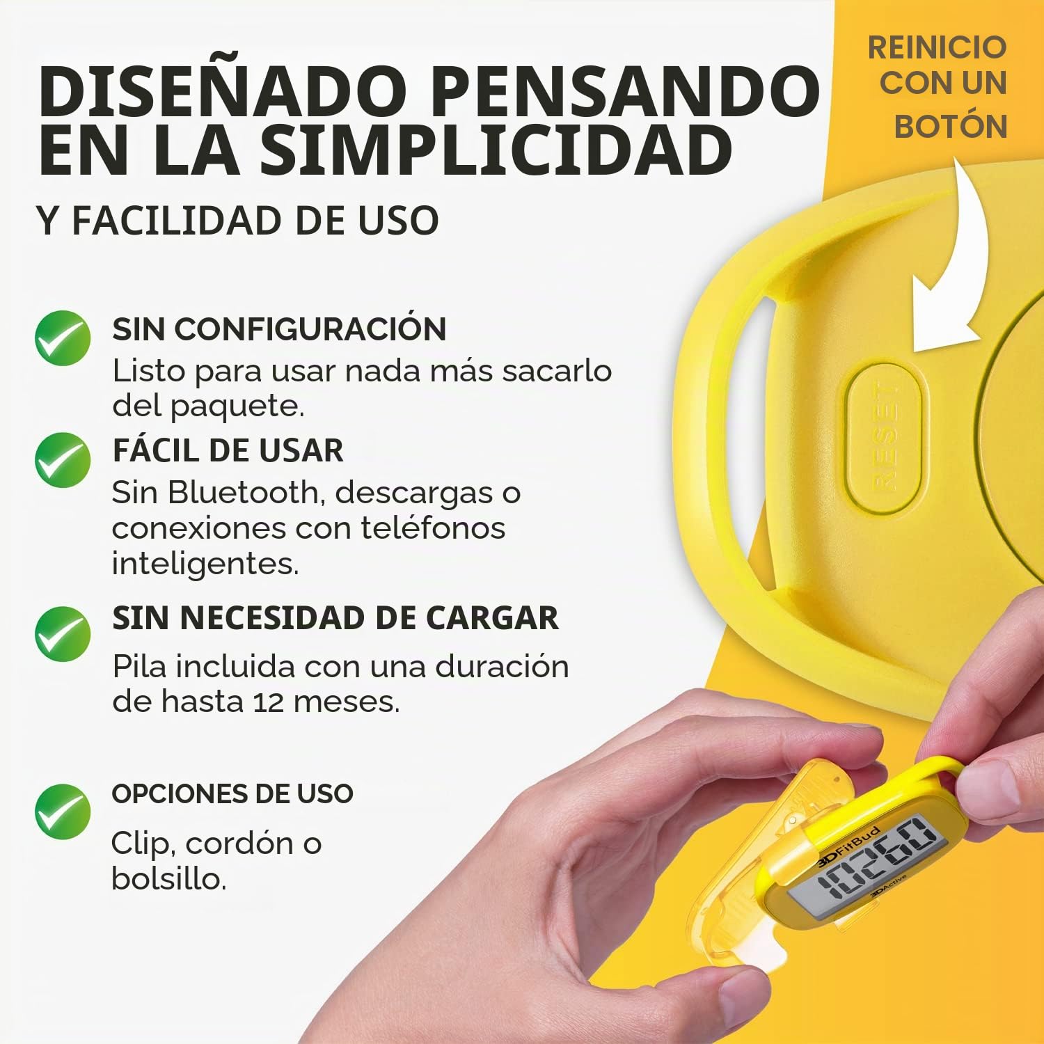 3DActive 3DFitBud Contapassi Semplice Contapassi 3D con Clip E Cordino, Tracker Di Passi Preciso, Ampio Display, Facile Da Usare per Bambini, Uomini, Donne, Adulti, Anziani - A420S