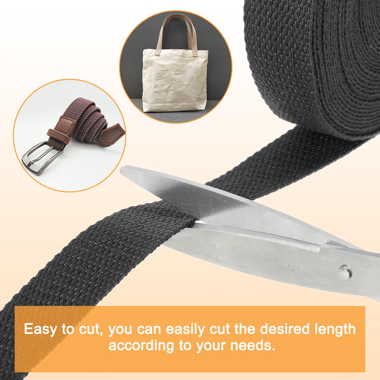 sourcing map Cotton Webbing 1 Inch 11 Yard Polyester Cotton Weave Webbing Strap Twill Tape Ribbon for Arts and Crafts Webbing Tote Bag Handles Cloth Belt Making Outdoor Supplies, Black - Image 4