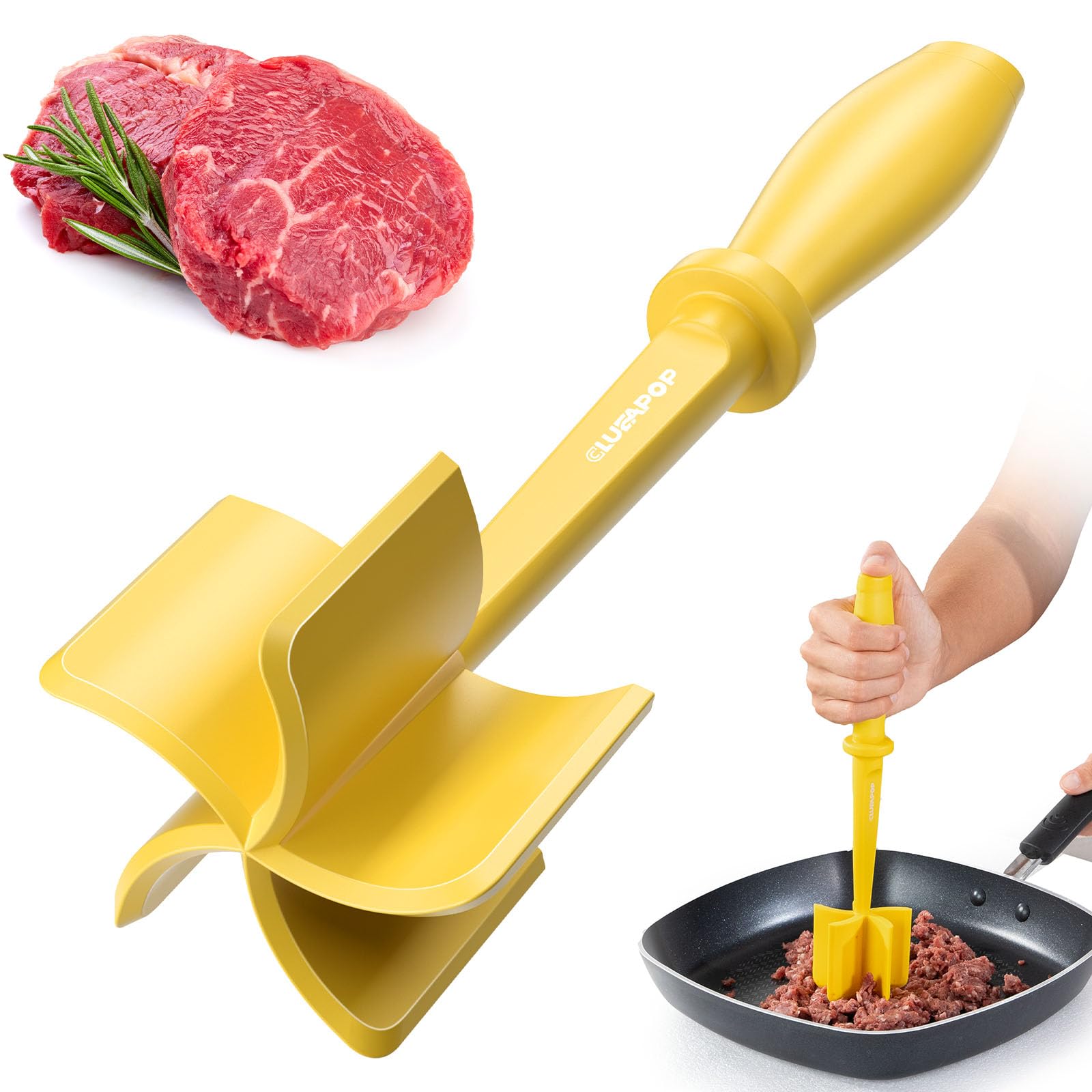 5-Curve Blade Meat Masher for Ground Beef, Heat Resistant Hamburger Chopper, Non-Stick Mix and Chop Kitchen Tool