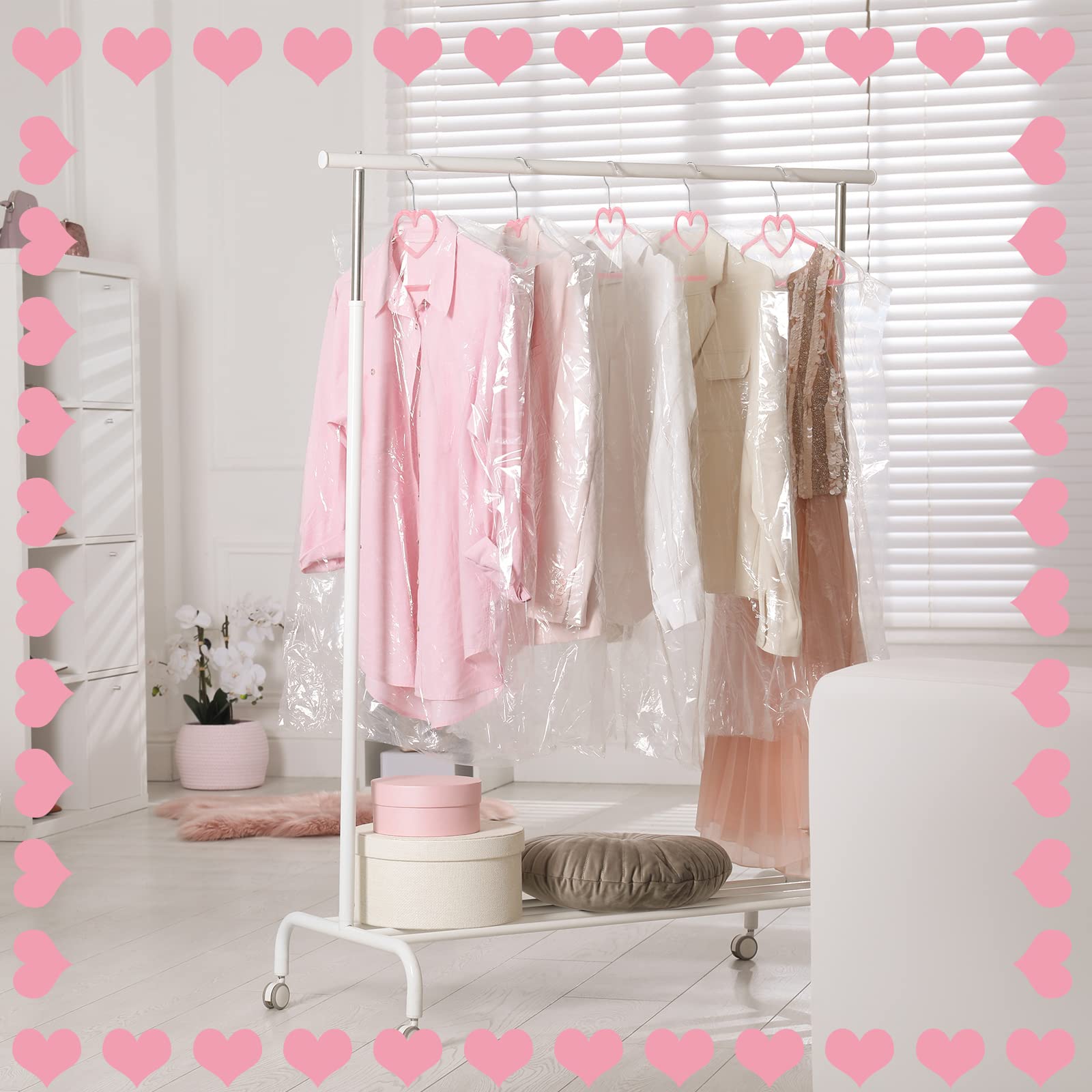 50 Perchas de corazón con Gancho Giratorio de 360 Grados, Perchas Resistentes para Ropa de Adultos, para Chaquetas, Pantalones, Camisas, Trajes, decoración de Armario de vestidor (Rosa, plástico)