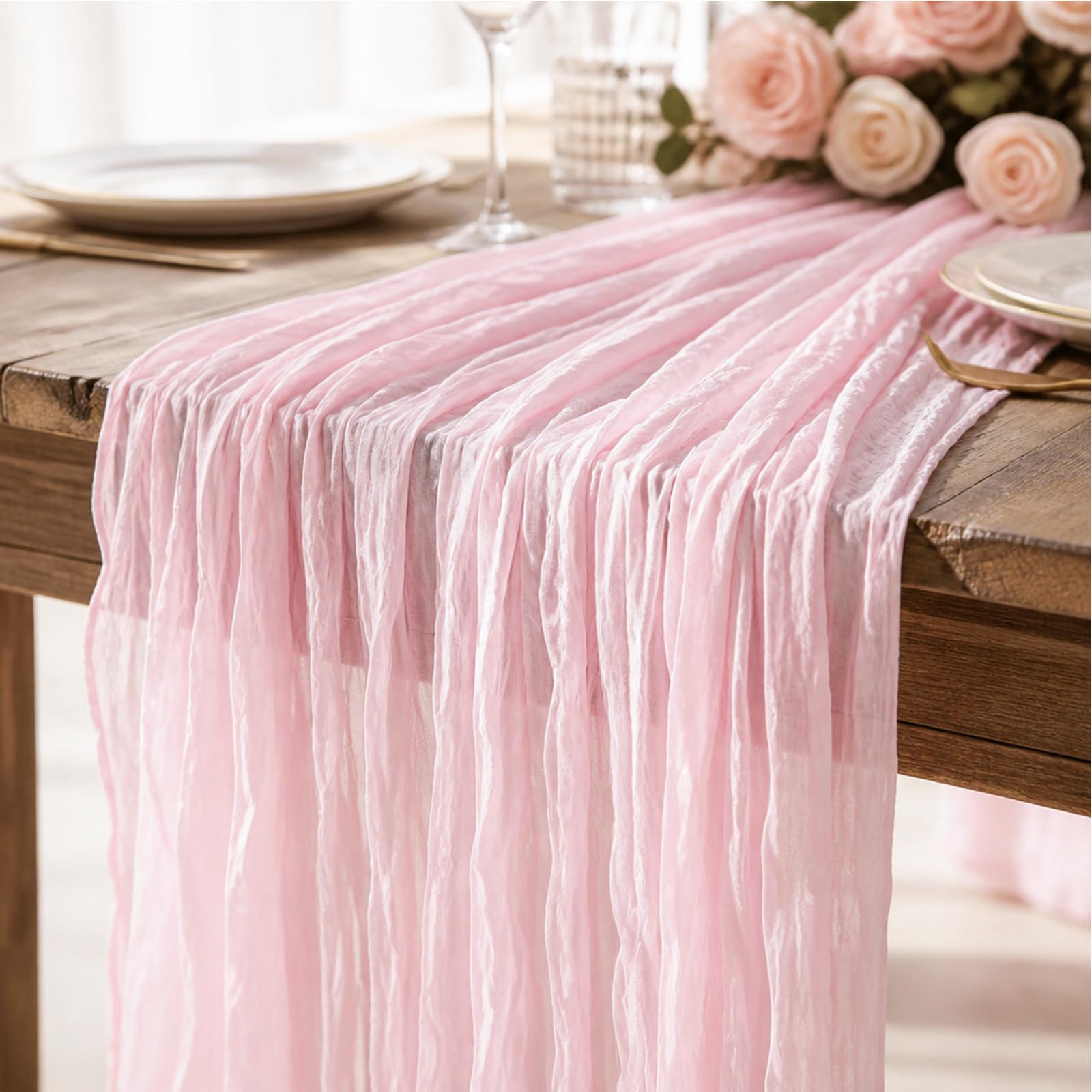 HDFHDF 1 Pack Cheesecloth Table Runner Bohemian Gauze Fold 90*300cm