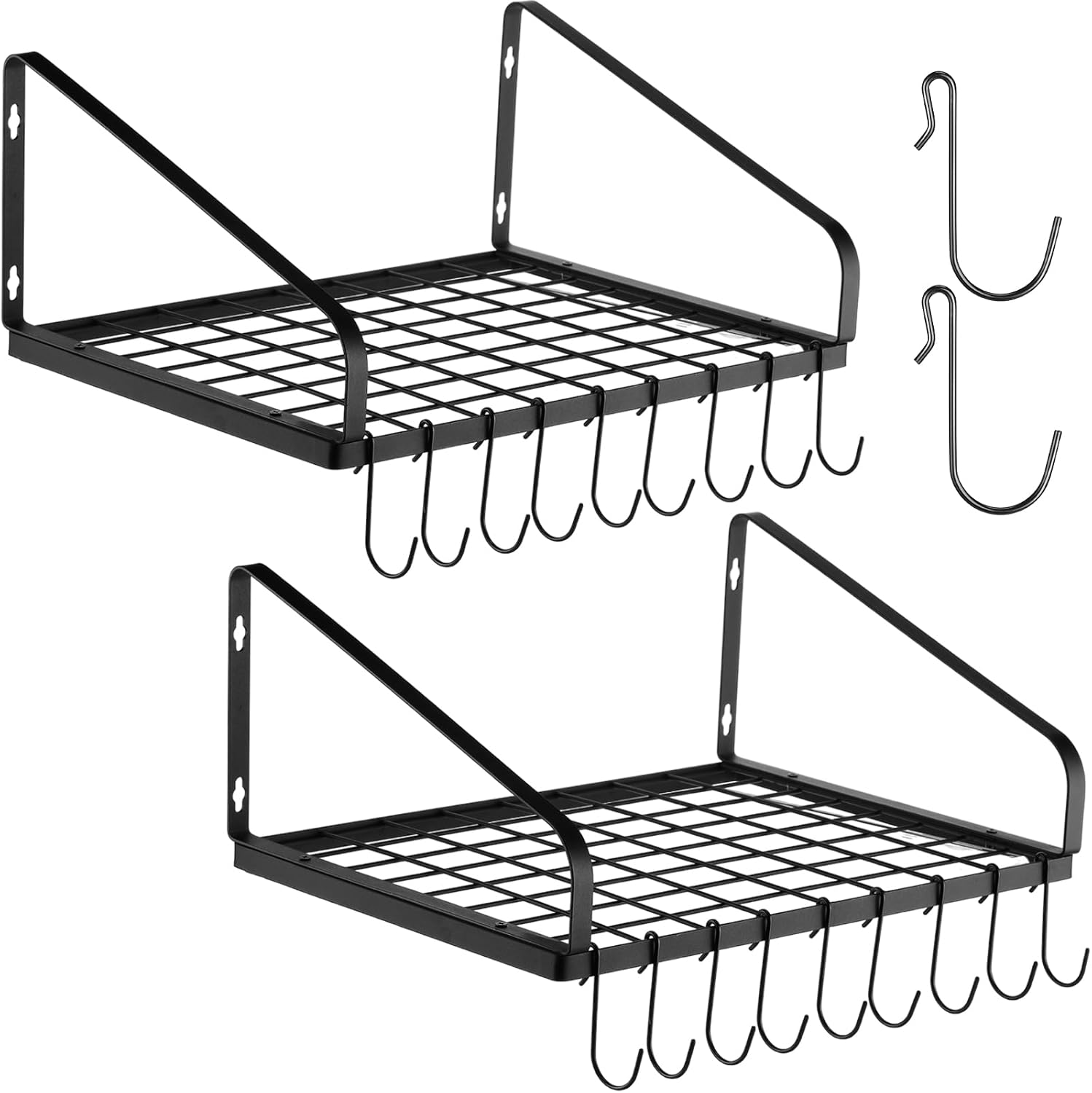 2 Pieces Hanging Pot Rack Wall Mounted Pot and Pan