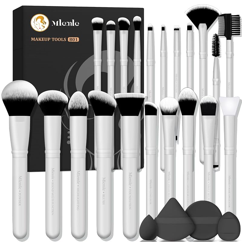 Kit de Pincéis de Maquiagem Mlemle com 25 Peças, Branco