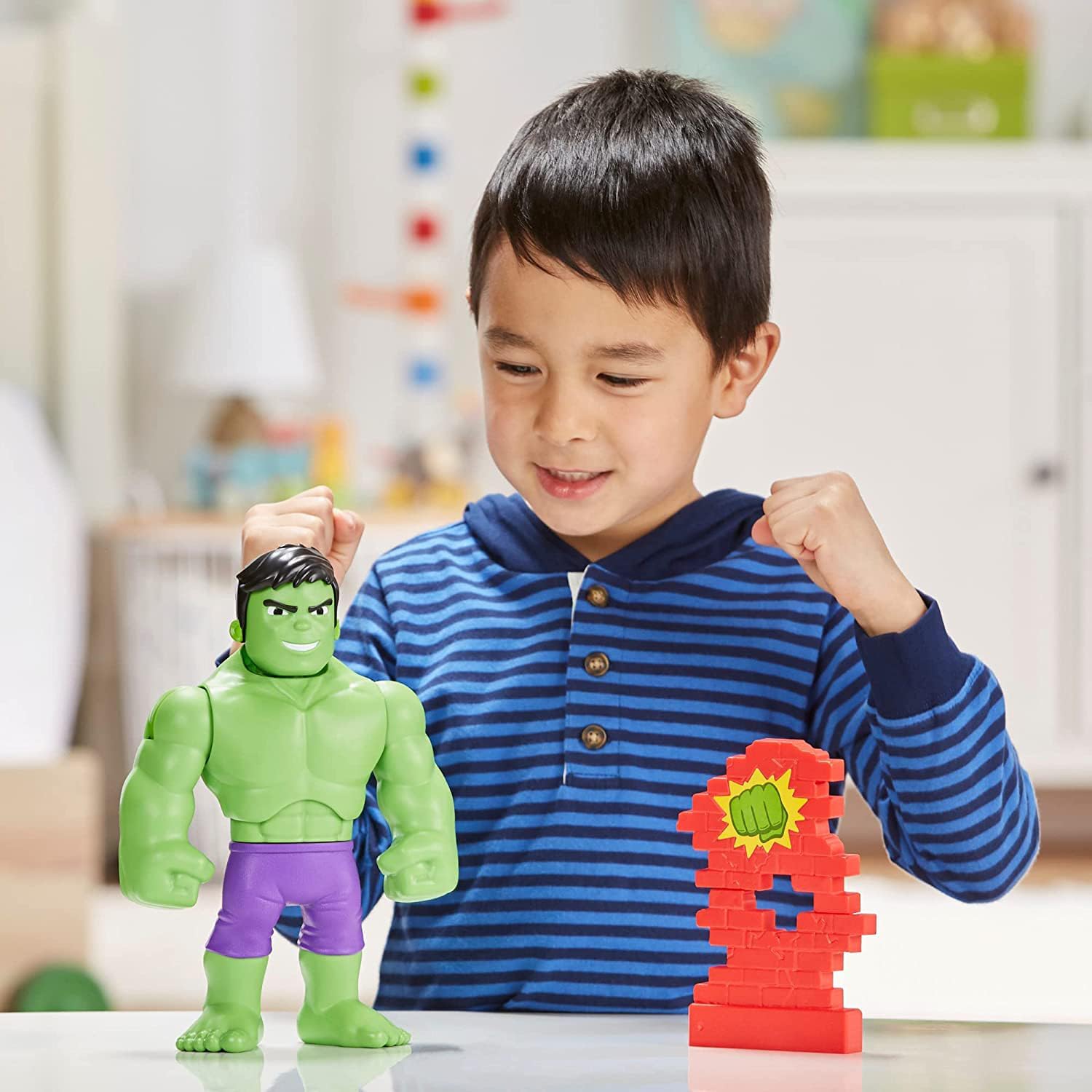 Marvel Hasbro Spidey and His Amazing Friends Power Smash Hulk Pre-School Toy, Face-Changing 25-cm Hulk Action Figure, Ages 3+, Multicolor (F5067)