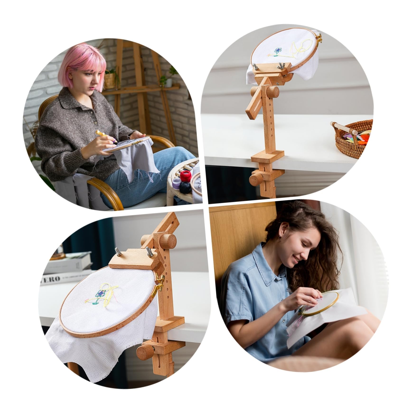 SHINEOFI 360 Soporte de bordado integrado herramienta de bastidor de bordado aros de madera para bordar ferramentas anillos bastidor de bordado redondo aros de punto de cruz
