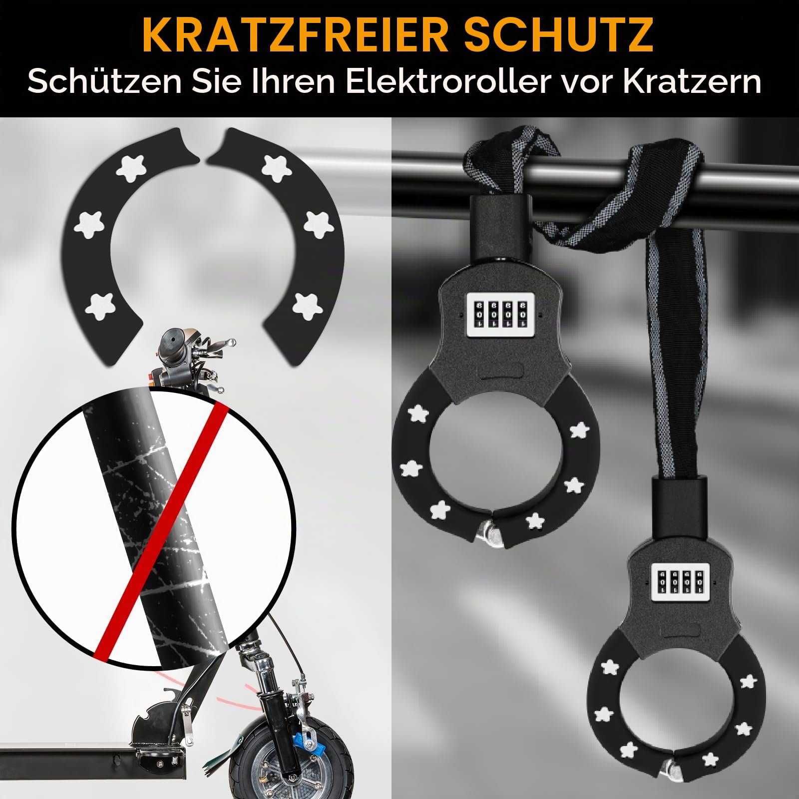 TLGREEN E Scooter Schloss mit Zahlencode, 93cm Zahlenschloss für E Scooter | 6mm-Kettenglied Handschellenschloss, mit 3L Wasserdichte Tasch, für E Scooter/Fahrräder/E-Bike/Motorrad