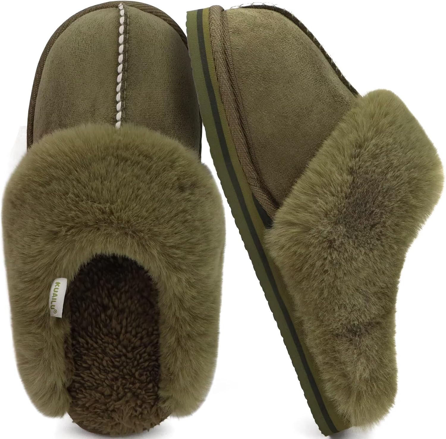 KuaiLu Womens Fuzzy Memory Foam Slippers Warm House Shoes Arch Support