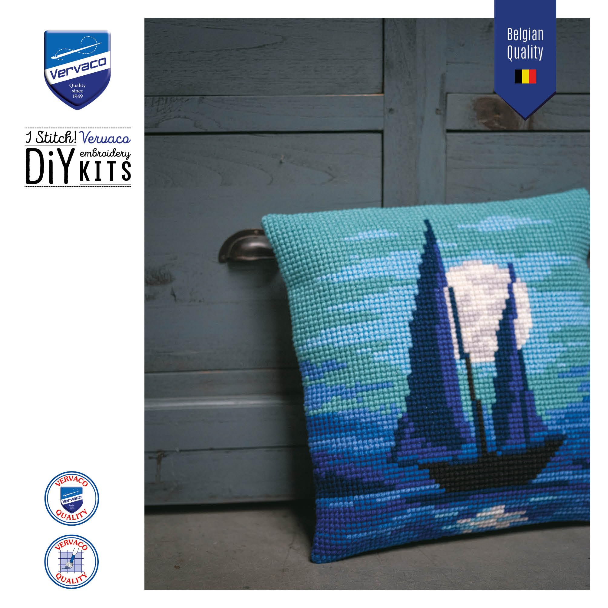 VERVACO Point De Croix Kit Coussin Complet Set VOILIER ET LUNE Decoration Manuelle Broderie Kit Adulte Art Creatif Cadeau DIY Cross Stitch Embroidery ca. 40 x 40 cm VERVACO Point De Croix Kit Coussin Complet Set VOILIER ET LUNE Decoration Manuelle Broderie Kit Adulte Art Creatif Cadeau DIY Cross Stitch Embroidery ca. 40 x 40 cm
