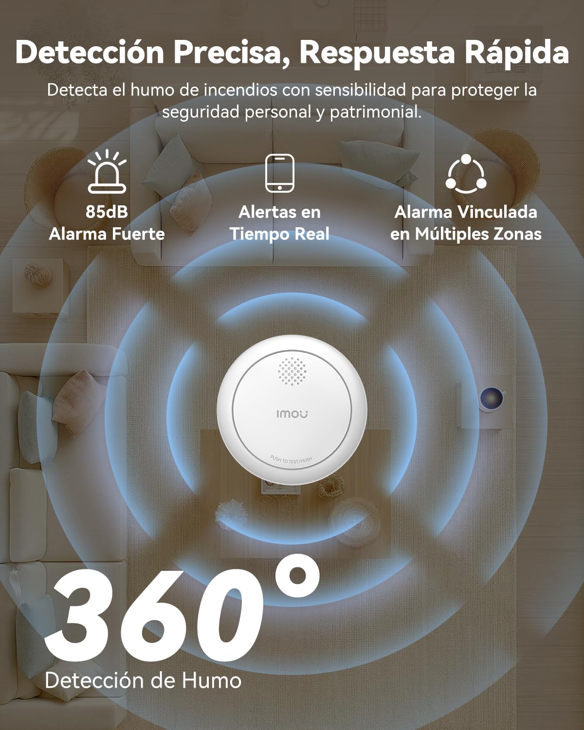 Imou Detector de Humo WiFi Inteligente, EN14604, Batería de 5 Años, 85dB Sirena, Alarma Sincronizada sin Red con Hub Zigbee, Control Remoto y Notificaciones vía App, Instalación Fácil, 3Unidades+1Hub