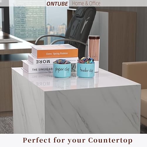 Miniatura 5 de ONTUBE Soporte de clip de papel de cerámica y soporte de clip para carpeta, organizador dispensador para escritorio (turquesa)