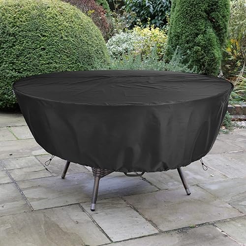 Miniatura 7 de SELUGOVE Funda de mesa redonda, adecuada para mesa redonda de patio de 64 pulgadas de diámetro, tela Oxford de doble capa gruesa negra