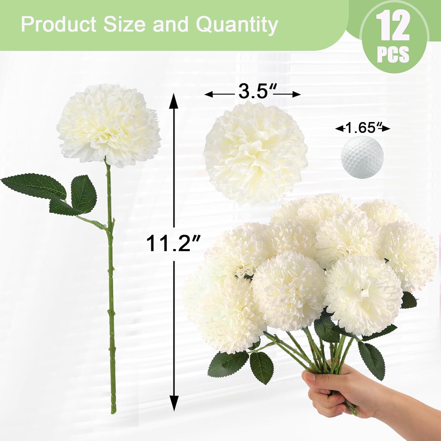Hananona 12 Pcs Artificial Chrysanthemums Flowers Ball Flower, Fake Mums Flowers White Silk Flowers for Spring Home Decor Indoor Floral Arrangement Table Centerpiece (12, White) White 12