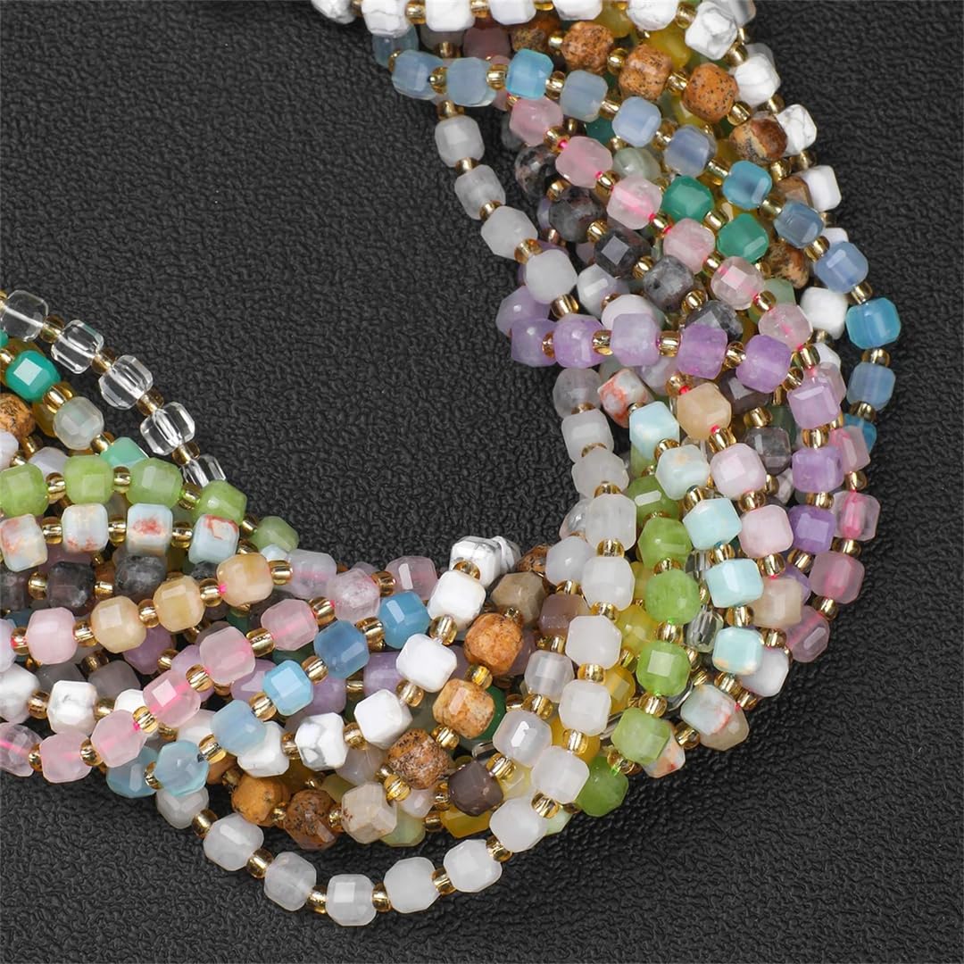 Cuentas cuadradas facetadas de piedra natural de turmalina, aguamarina, ónix, para joyas, collares, pulseras, bricolaje