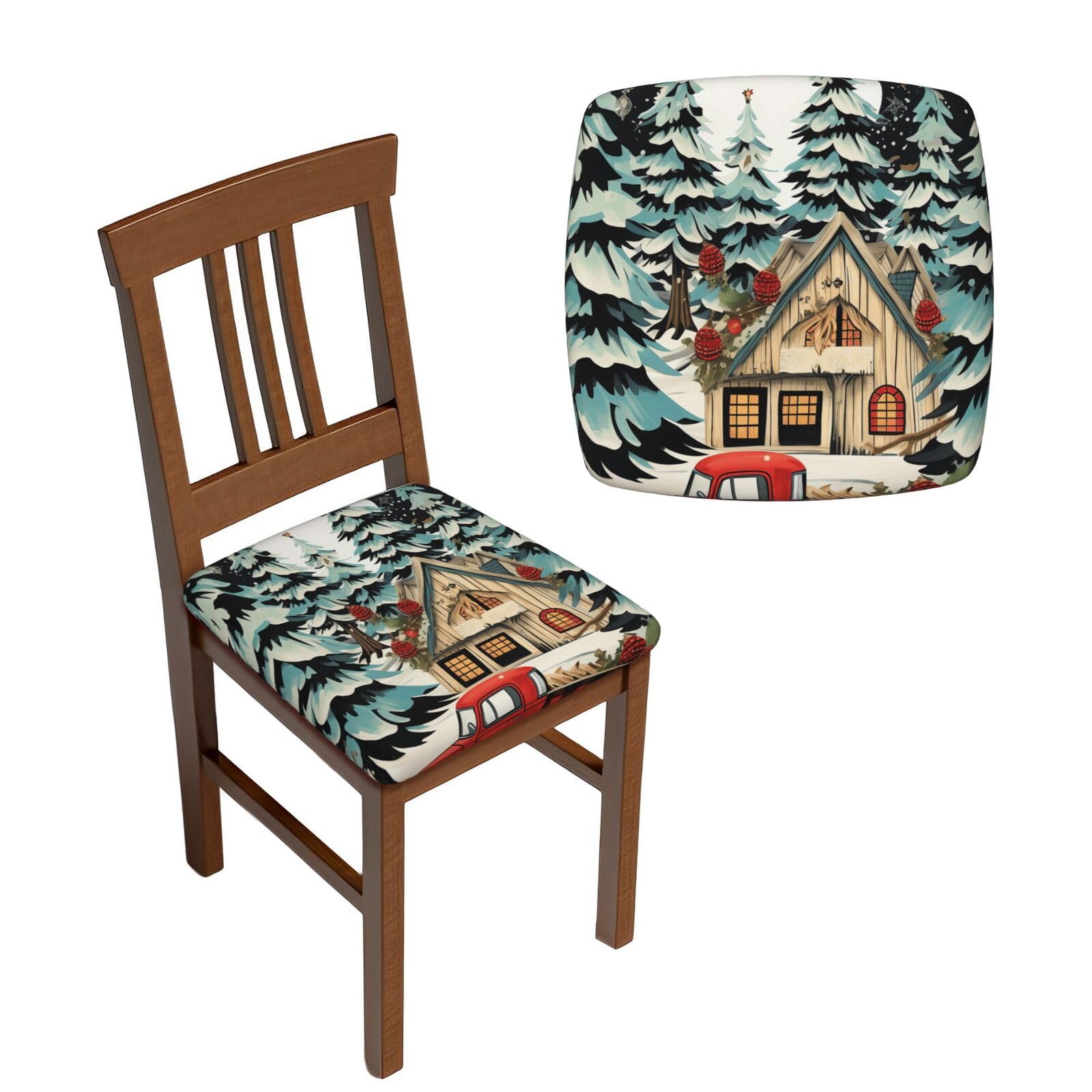 NONHAI 4PCS Dining Chair Seat Covers Set Farmhouse Christmas Stretch Removable Chairs Covers Washable Seat Cushion Slipcovers Protector for Dining Room Kitchen Chairs