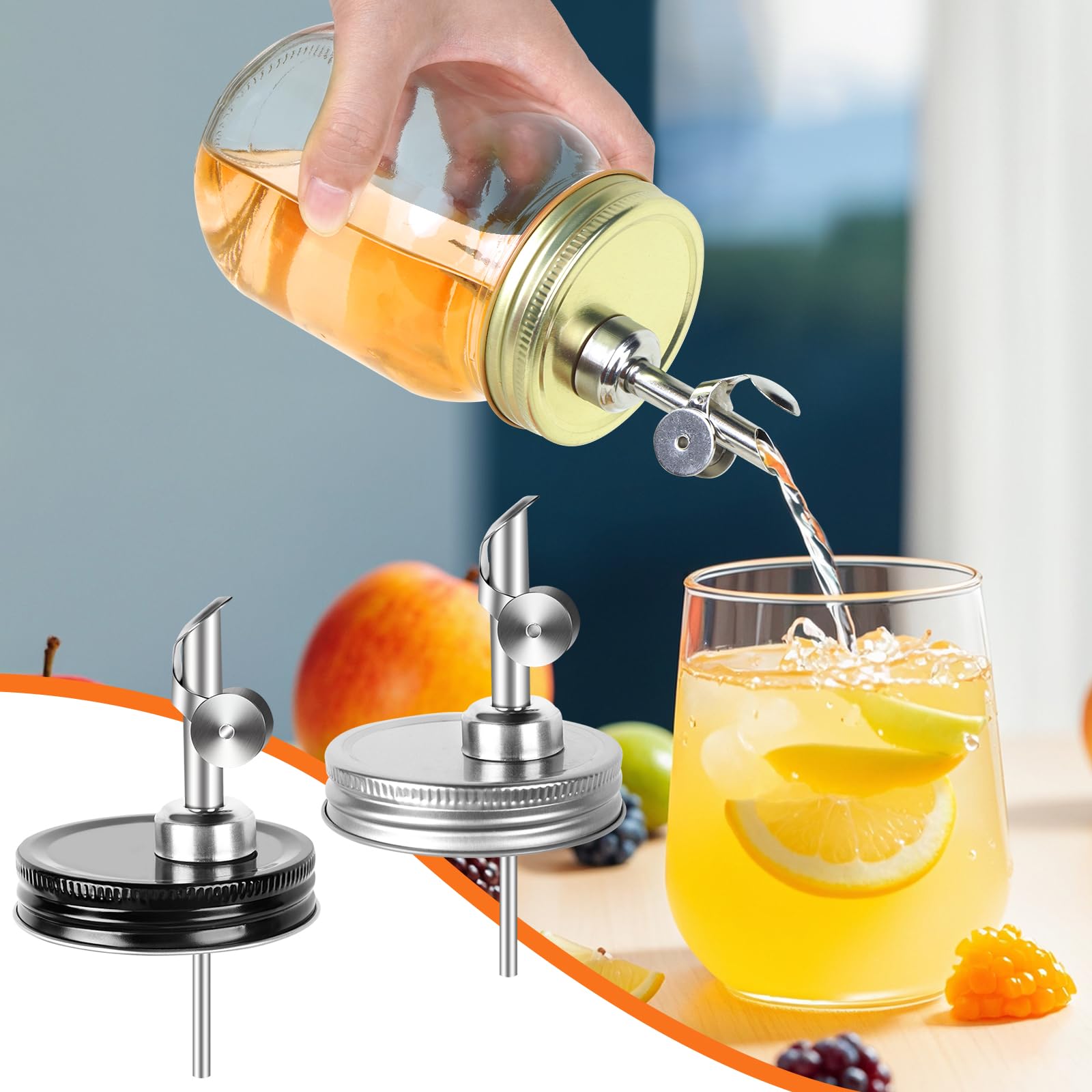 Moonshine - Tapa dispensadora con cierre automático, para tarro de 2.75 pulgadas, tapa de vertido de flujo libre. Adecuado para aceite de oliva, vodka, frutas, líquido Moonshine, sin tarro (plata)