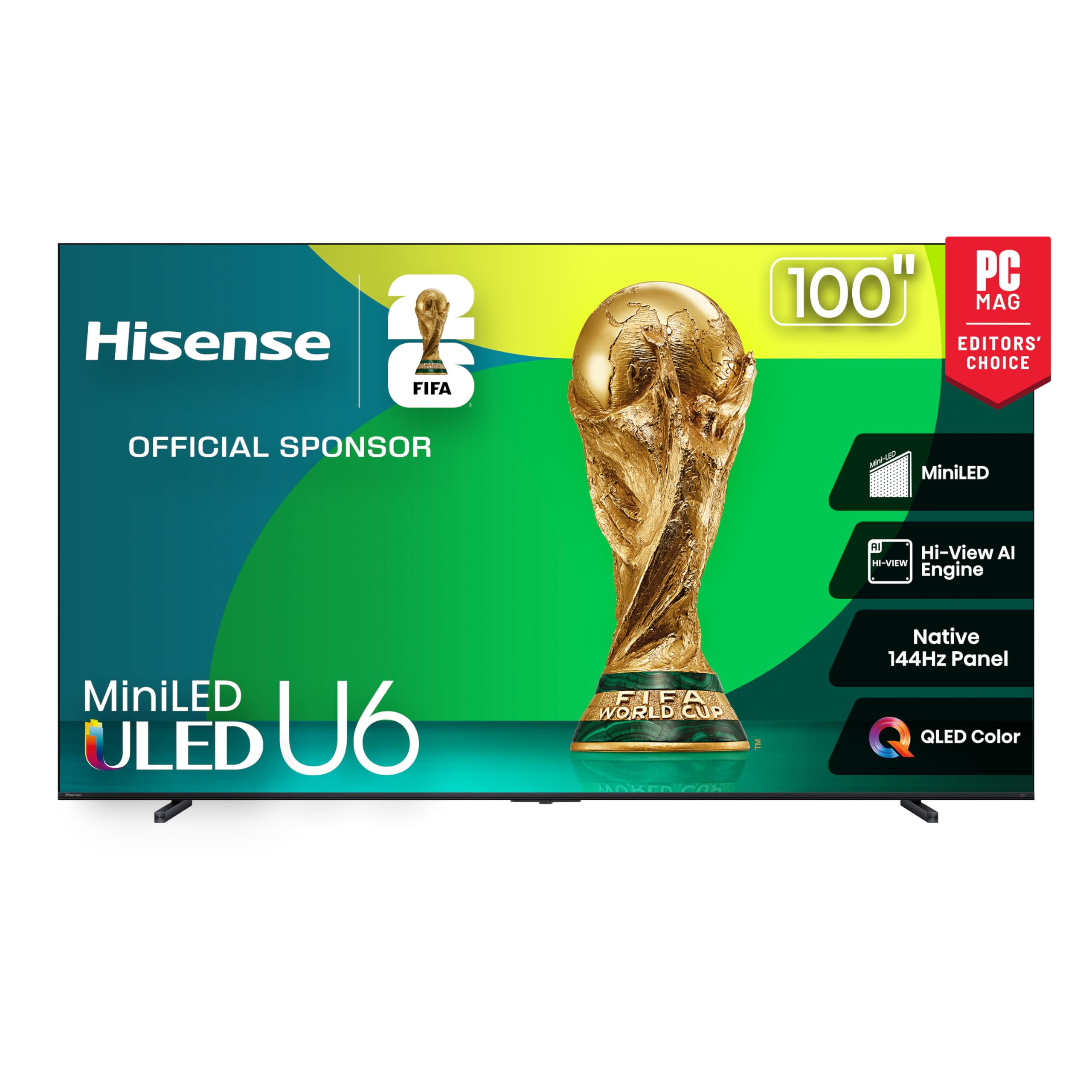 Hisense 100" Class U6 Series Mini-LED 4K UHD Smart Fire TV (100U65QF, 2025 Model) - QLED, Native 144Hz, HDR10+, Dolby Vision IQ, Dolby Atmos, Game Mode Pro, ALLM, Alexa Built in, Black