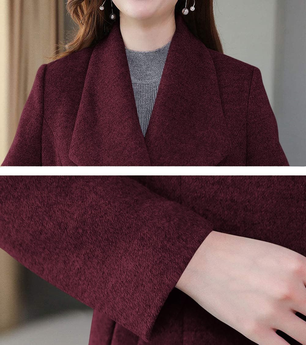 ebossy Women's Shawl Collar Double Breasted Below Knee Slim Wool Trench Long Coat - Image 4