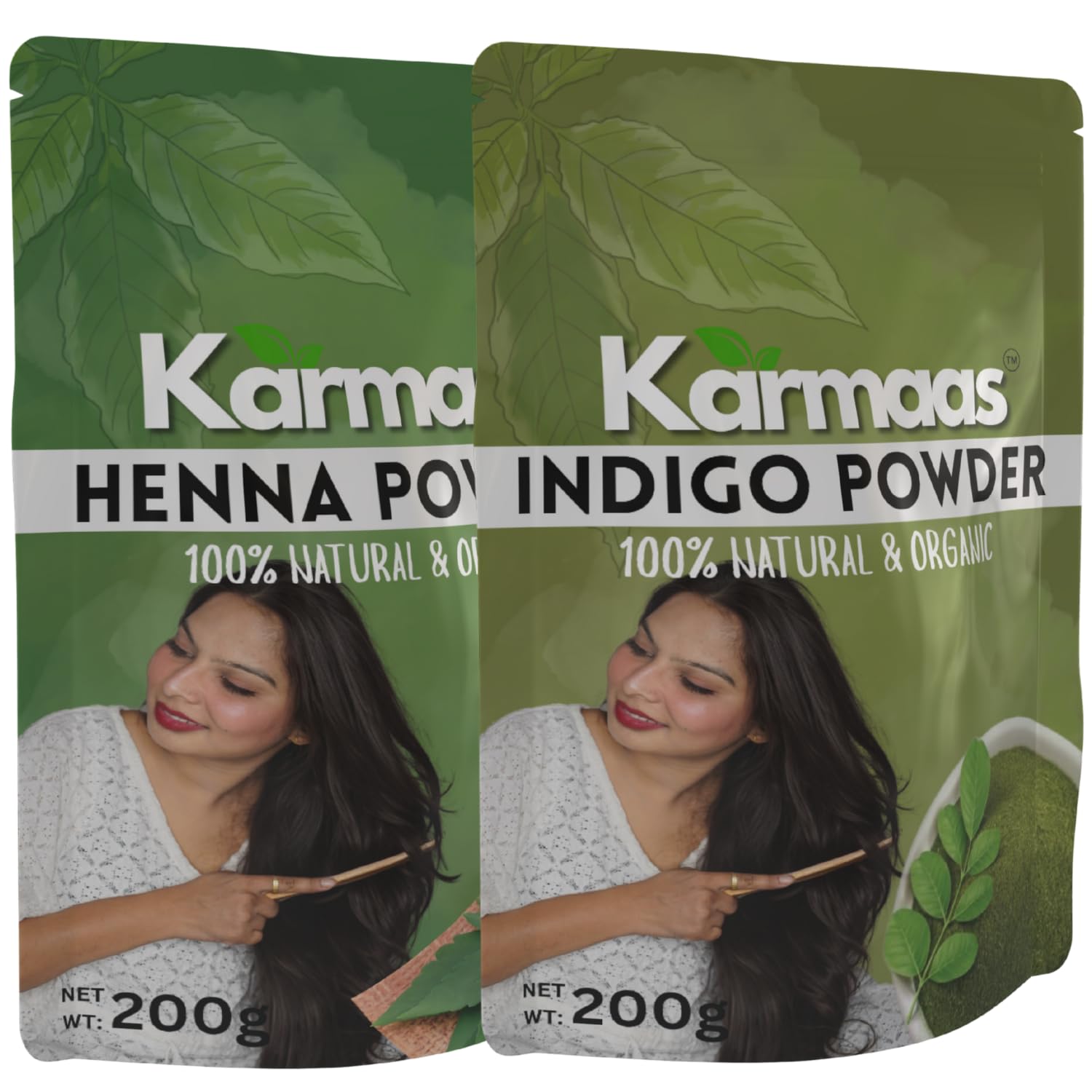 Karmaas 100% Natural Henna Powder + Indigo Powder Combo Herbal Hair Colour Kit Chemical Free, Ammonia Free Natural Black & Brown Hair Dye 200g Each-image-10