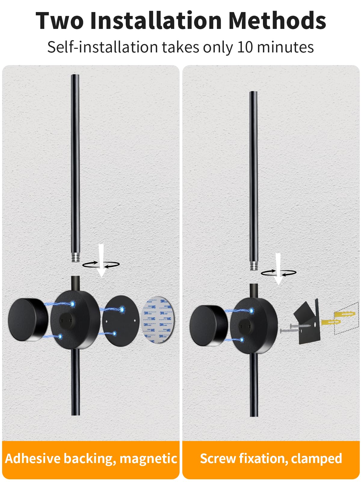 Kabellose Wandleuchter 2er Set, Wiederaufladbare Wandleuchten, Batteriebetrieben 5000mAh, 3 CCT Dimmbar, Timer Fernbedienung Wandlampen für Schlafzimmer, Wohnzimmer (70.1 cm Schwarz)