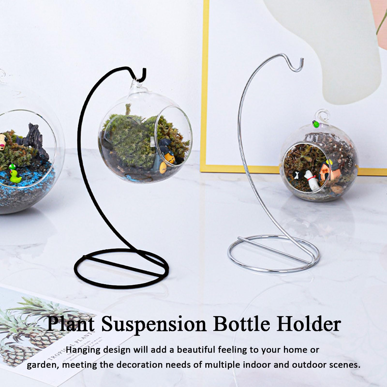 Espositore Ornamentale, 2 Pezzi Palla Di Vetro Ornamenti Titolare Del , Per Appendere Palline Di Vetro, Piante Aeree, Terrario Per Natale,Matrimonio,Casa, Decorazioni Da Giardino (Argento, 23 Cm)