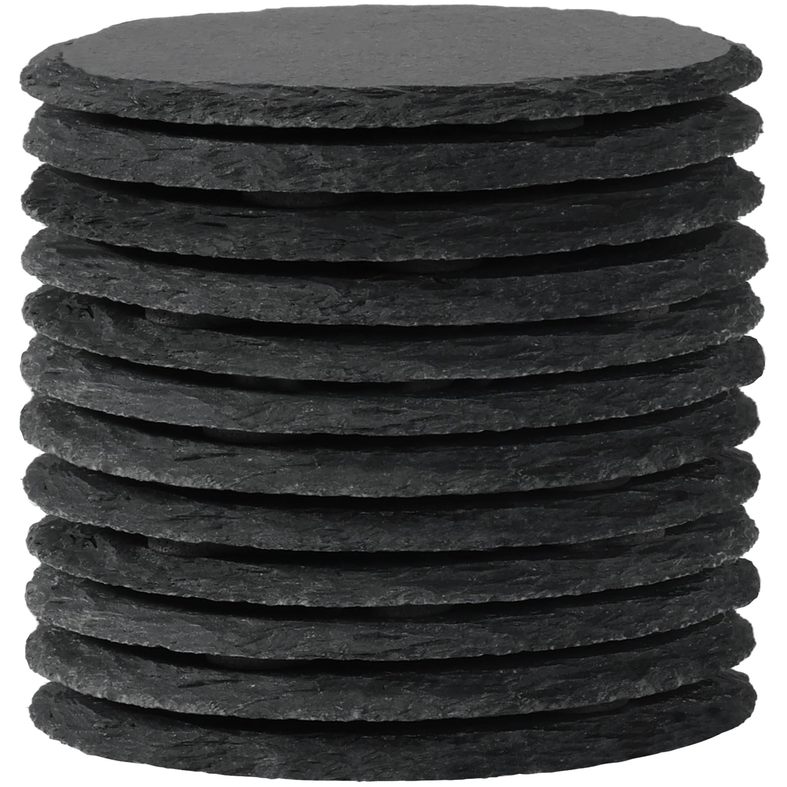 12 Pieces Slate Coasters Bulk, 4 Inch Round Laser Engraving Blanks, Black Stone Drink Coasters Rock Rustic Coaster with Anti-Scratch Backing for Home Decor, Bar, Gifts, Kitchen, Wedding