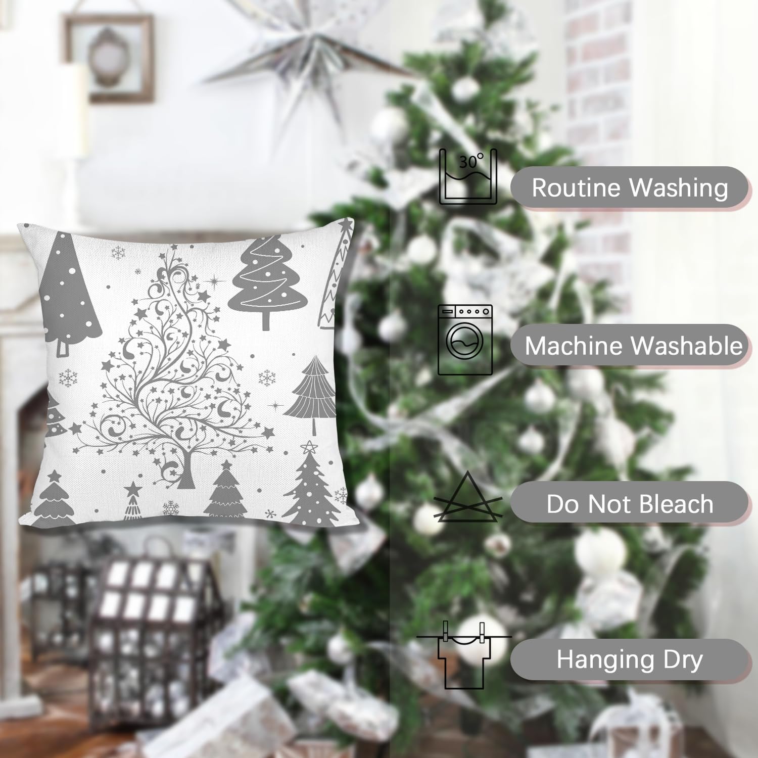 Miaikoe Christmas Cushion Covers 45x45 Set of 4 Decorative Holiday Farmhouse Pillow Cases with Trees, Deer, Snowman - Image 4