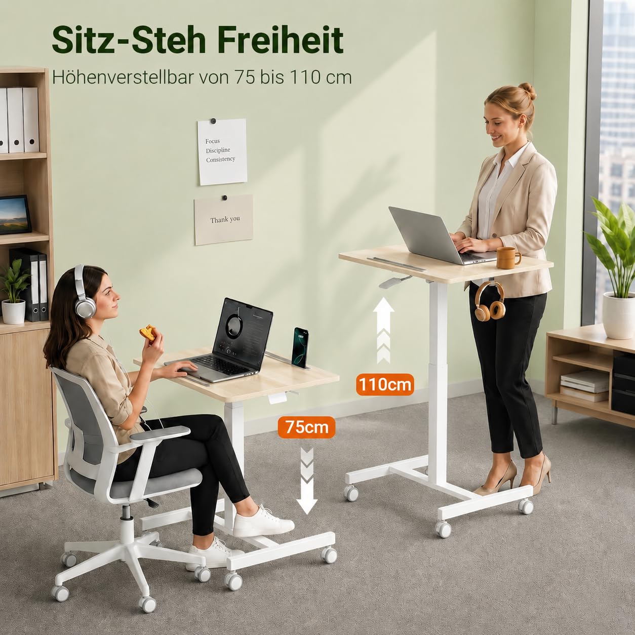 Table d'Appoint Mobile Réglable en Hauteur, Bois Clair