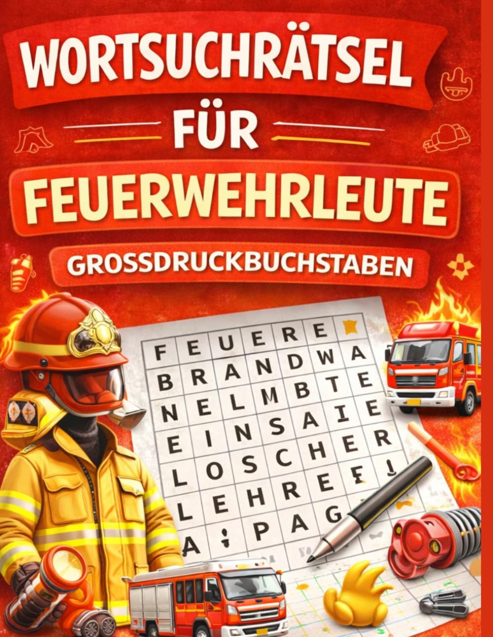 Wortsuchrätsel für Erwachsene - Feuerwehrleute Großdruck: Über 800 versteckte Wörter | Entspannung und Gehirntraining | Ideal für Senioren | Geschenk für Feuerwehr (Wortsuchrätsel rund um Berufe)