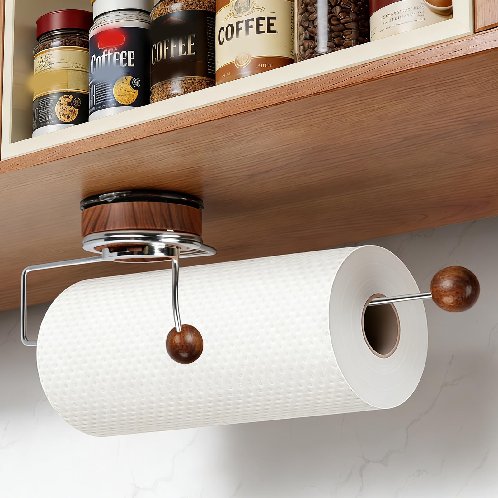 Kitchen Roll Holder Under Cabinet, Paper Roll Holder, Stainless Steel Paper Towel Roll Holder Self Adhesive, Suction Cup, No Drilling (B)