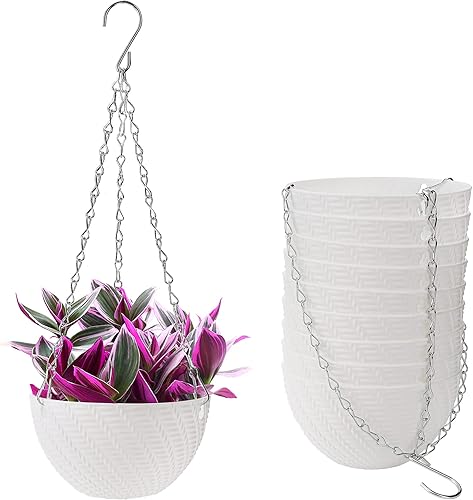 Foraineam 10 macetas colgantes de 6 pulgadas, maceta de jardín con riego automático, mini macetas para suculentas con cadena para colgar
