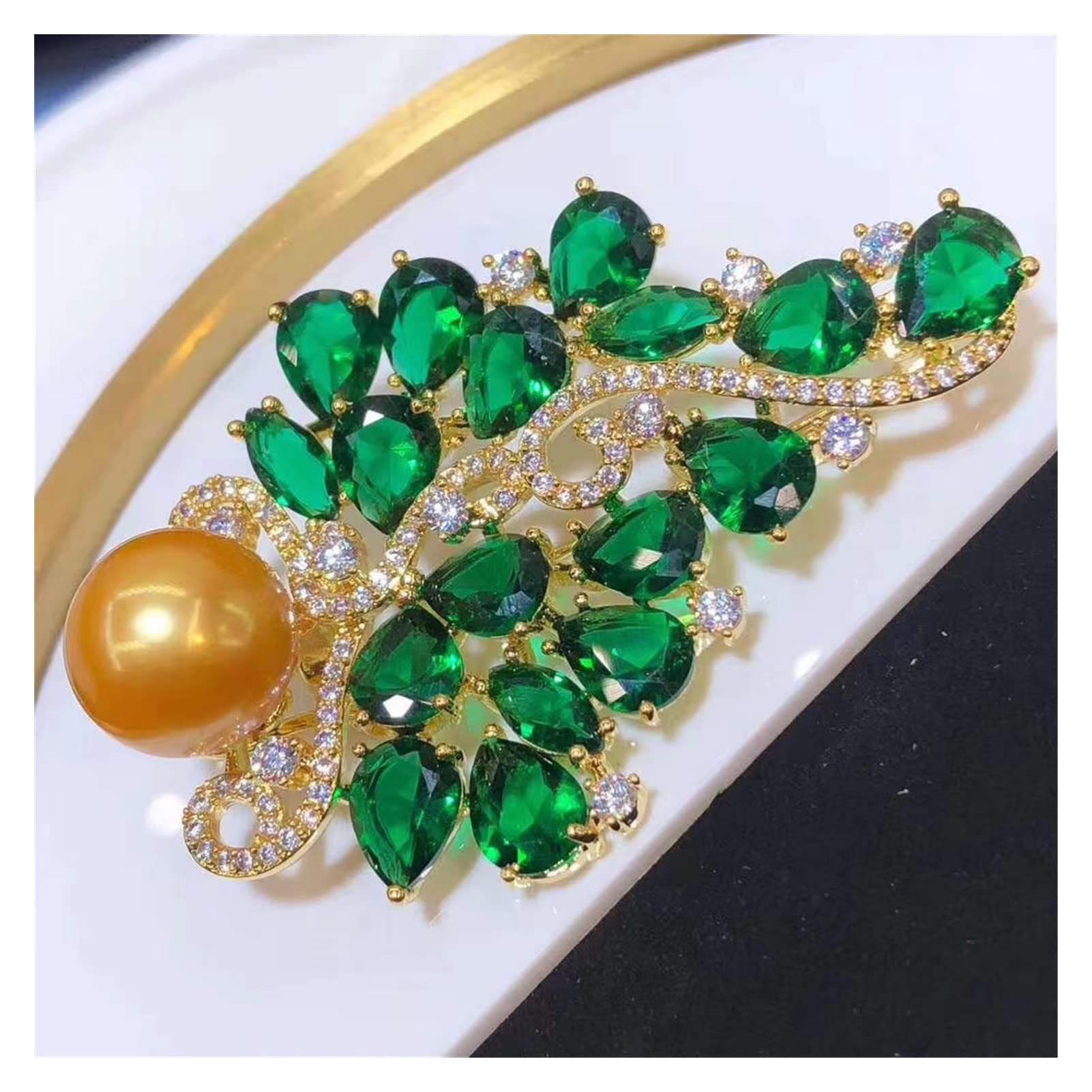 Broche con Forma de Ramillete, Estilo Art déco, Broche de Perlas, Exquisita joyería, Chapado en Oro, 11-12 mm, Broche de Perlas de Agua Dulce for Damas