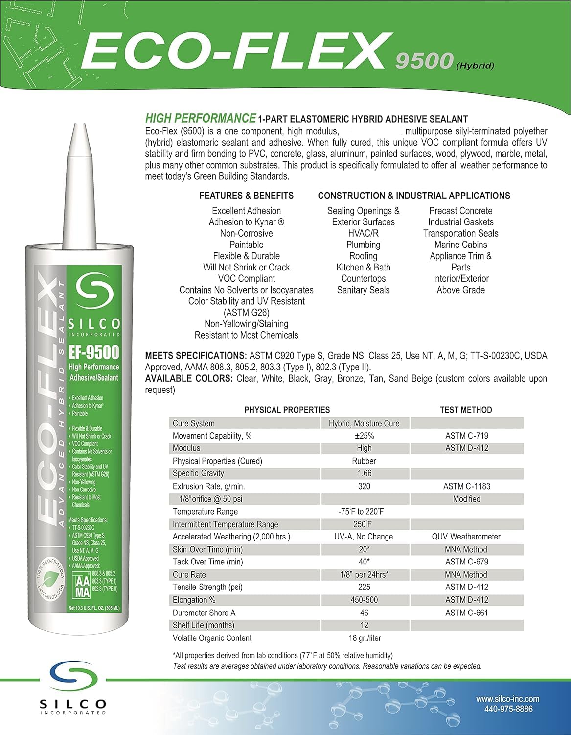 Silco EF9500 High Performance Hybrid Silicone Sealant/Adhesive (10