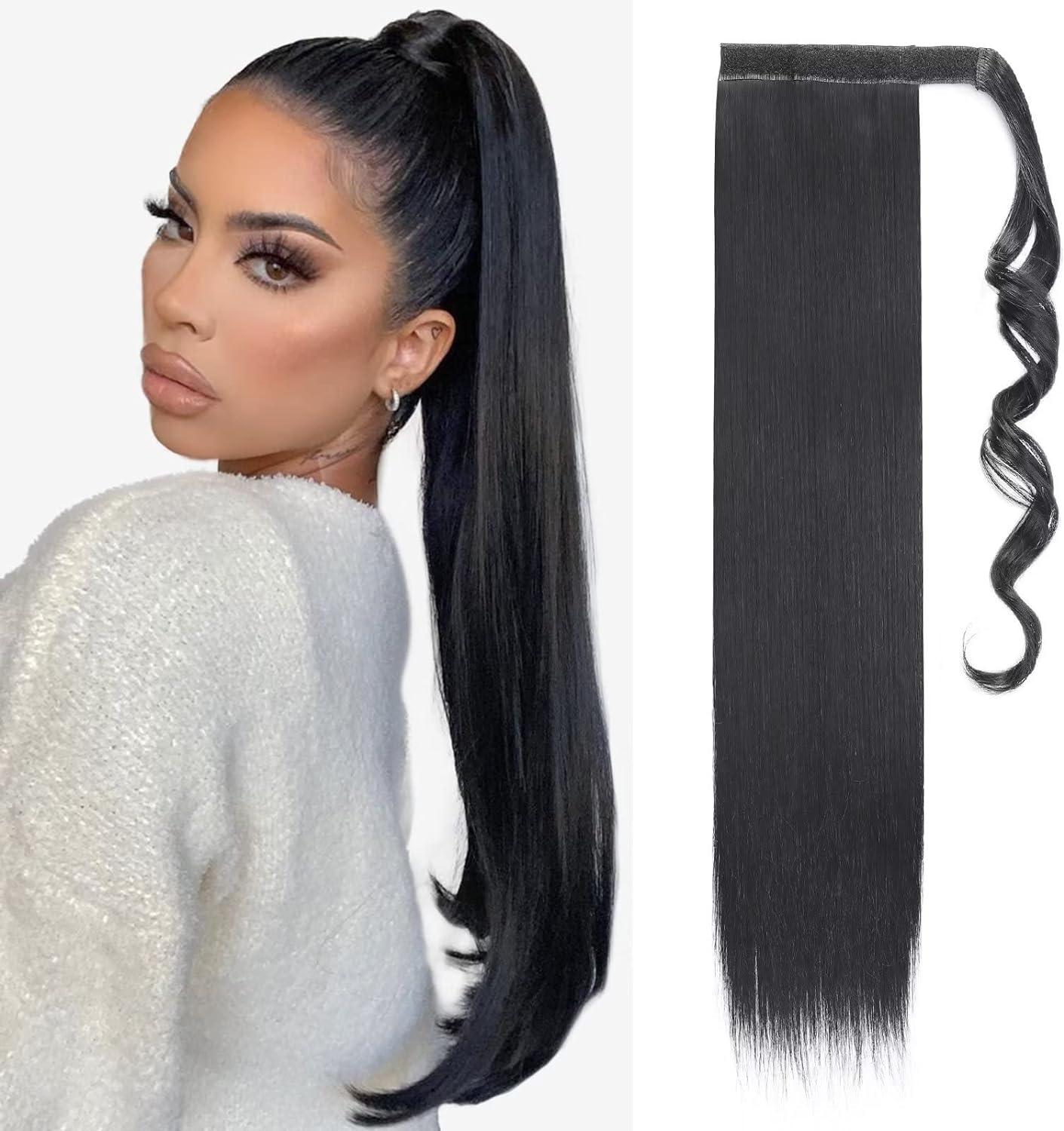 TESS Clip in Ponytail Extension Blonde 26",Hair Extensions Ponytail Synthetic Wrap Around Long Straight Fake Pony Tails Hair Pieces for Women(#1)