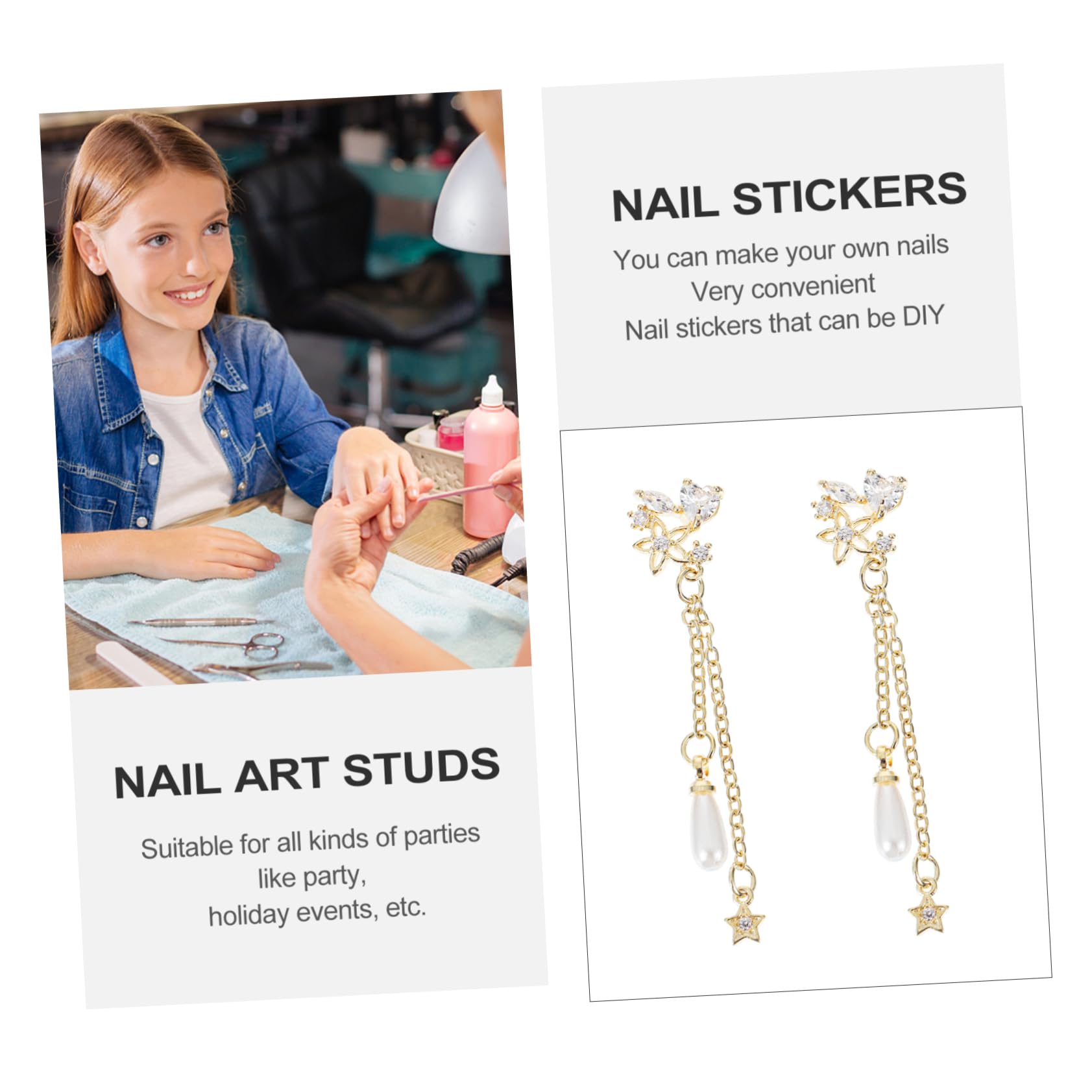 IWOWHERO Pearl Pendant Zircon Chain Nail Chain Decor for Women Bow Nail Charms for DIY Random Style