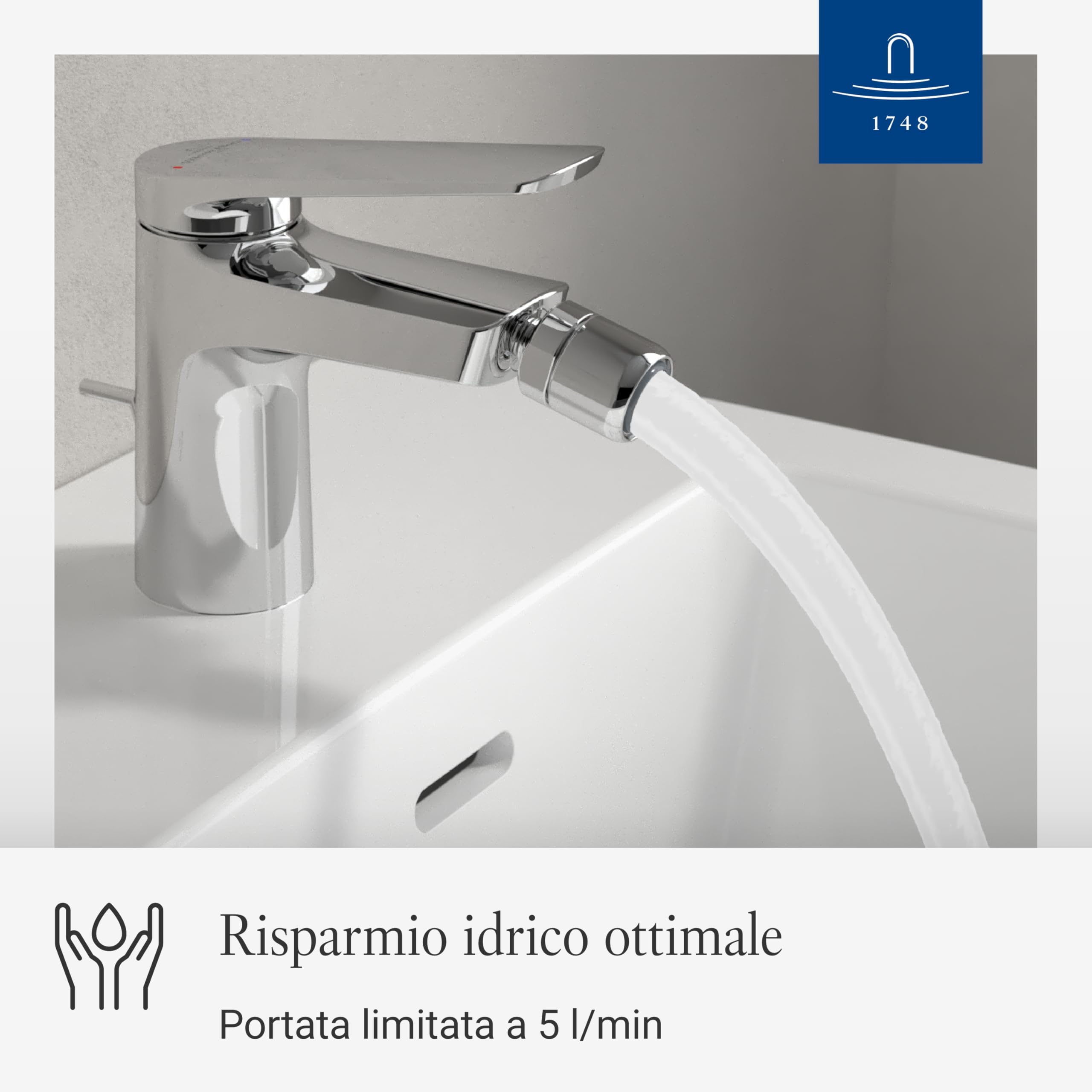 Villeroy & Boch Oasis rubinetto monocomando - miscelatore bidet con asta e cartuccia in ceramica - miscelatore bidet a risparmio - rompigetto mobile - altezza bocca 73mm - cromato