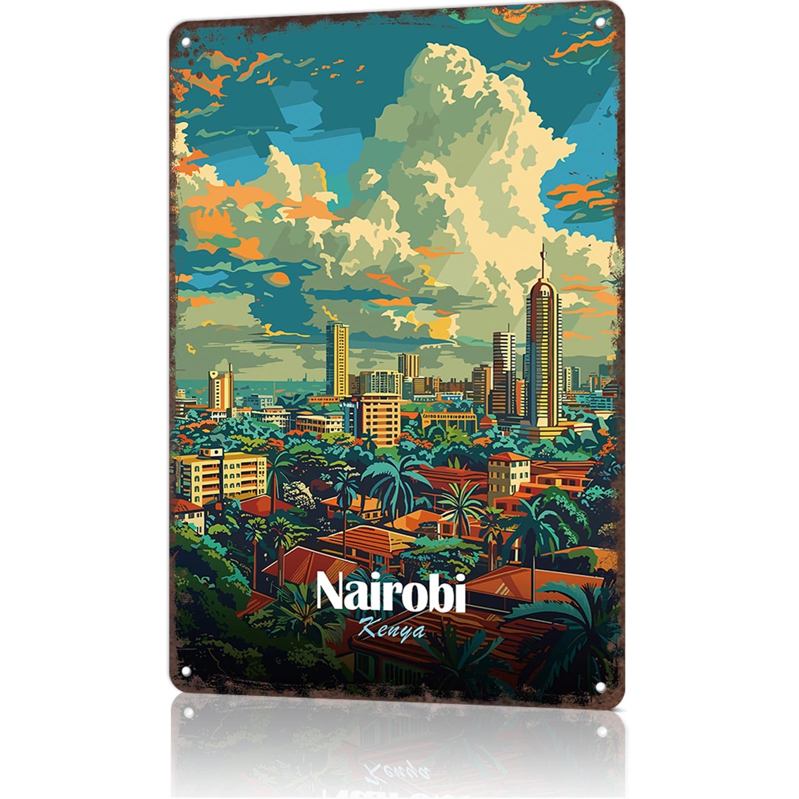 KWQDOZF Funny Signs Posters Nairobi Skyline Illustration Wall Art Sign for Bedroom Dorm Home Garage Bar Decor 8X12inch