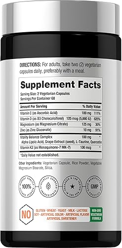 Miniatura 2 de Horbäach Vitamina D3 K2  5000 UI D3  120 cápsulas  con magnesio, zinc y quercetina  Vegetariano, sin OMG, suplemento sin gluten
