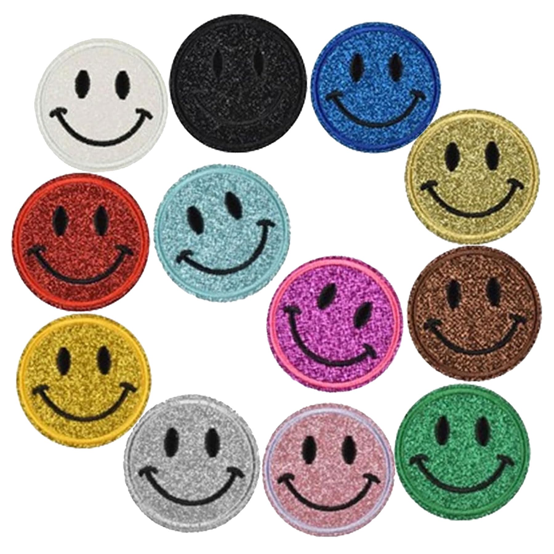 2" Cute Happy Smile Face Patch - 12Pcs Round Decorative Iron Sew on Patches Accessories for Clothes Bags Jacket Jeans Backpacks Shoes - Smile Emblem