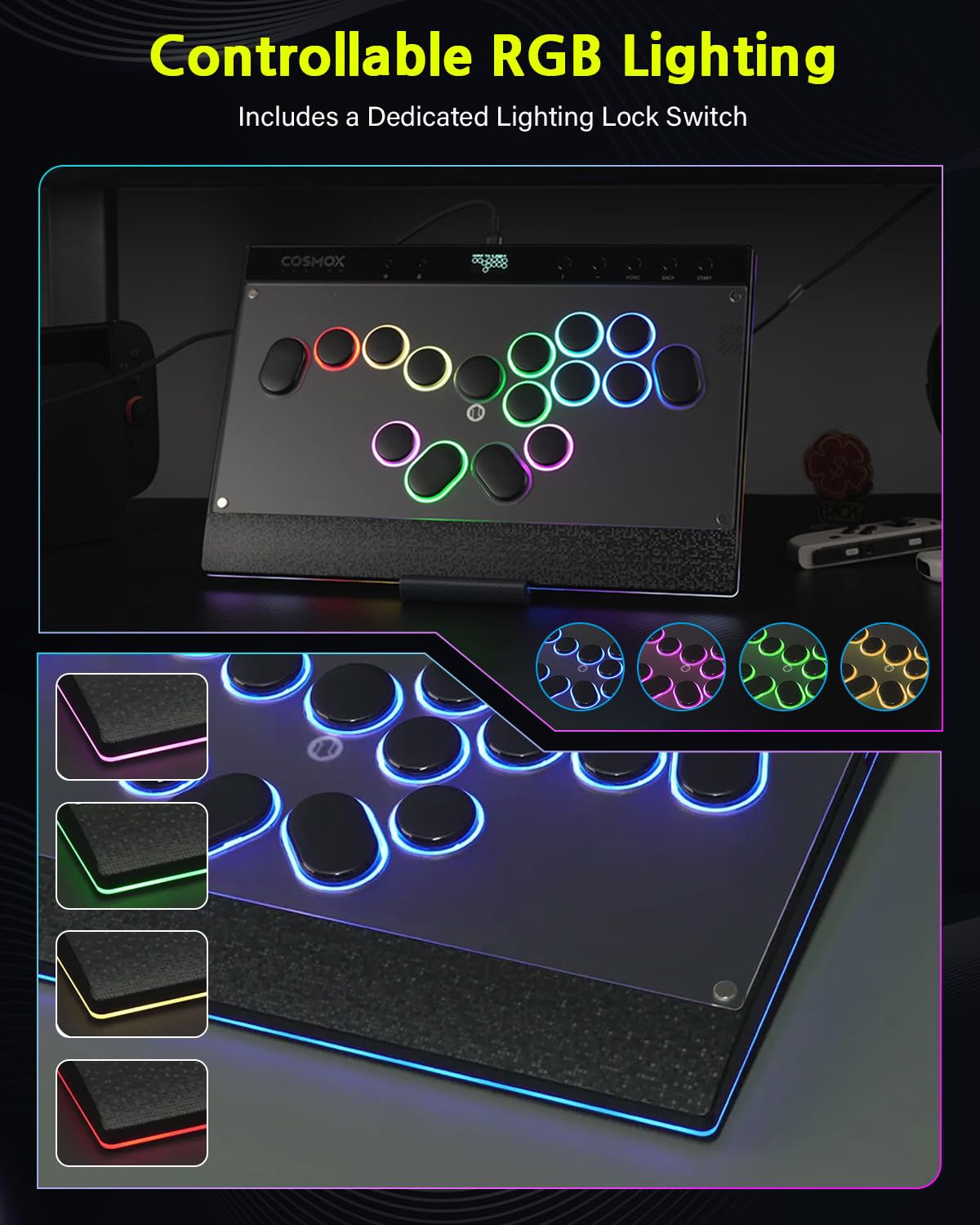 Semaiki Arcade Stick, C16S Arcade Controller mit Turbo und benutzerdefiniertem RGB, Arcade Fight Stick für Switch/PC/PS4/PS3, unterstützt Hot-Swap und SOCD