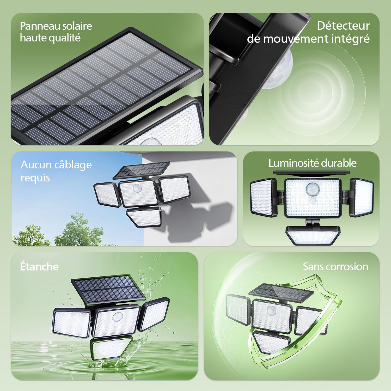 UME Lampe Solaire de Sécurité Extérieur, 196 LED avec Détecteur de Mouvement PIR, 3 Modes, 4 Têtes Orientables, Projecteur à Énergie Solaire avec Télécommande, IP65 Étanche – Lot de 2