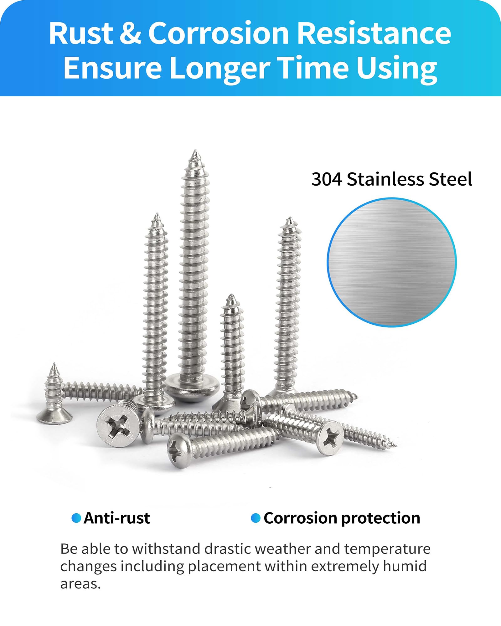 DIVANC 560Pcs 304 Stainless Steel Self Tapping Screws Assortment Set, M3/M4/M5/M6 Flat Head & Round Head Self Tapping Screws Assortment Set, Phillips Drive Wood Screw Assortment Kit - Image 5